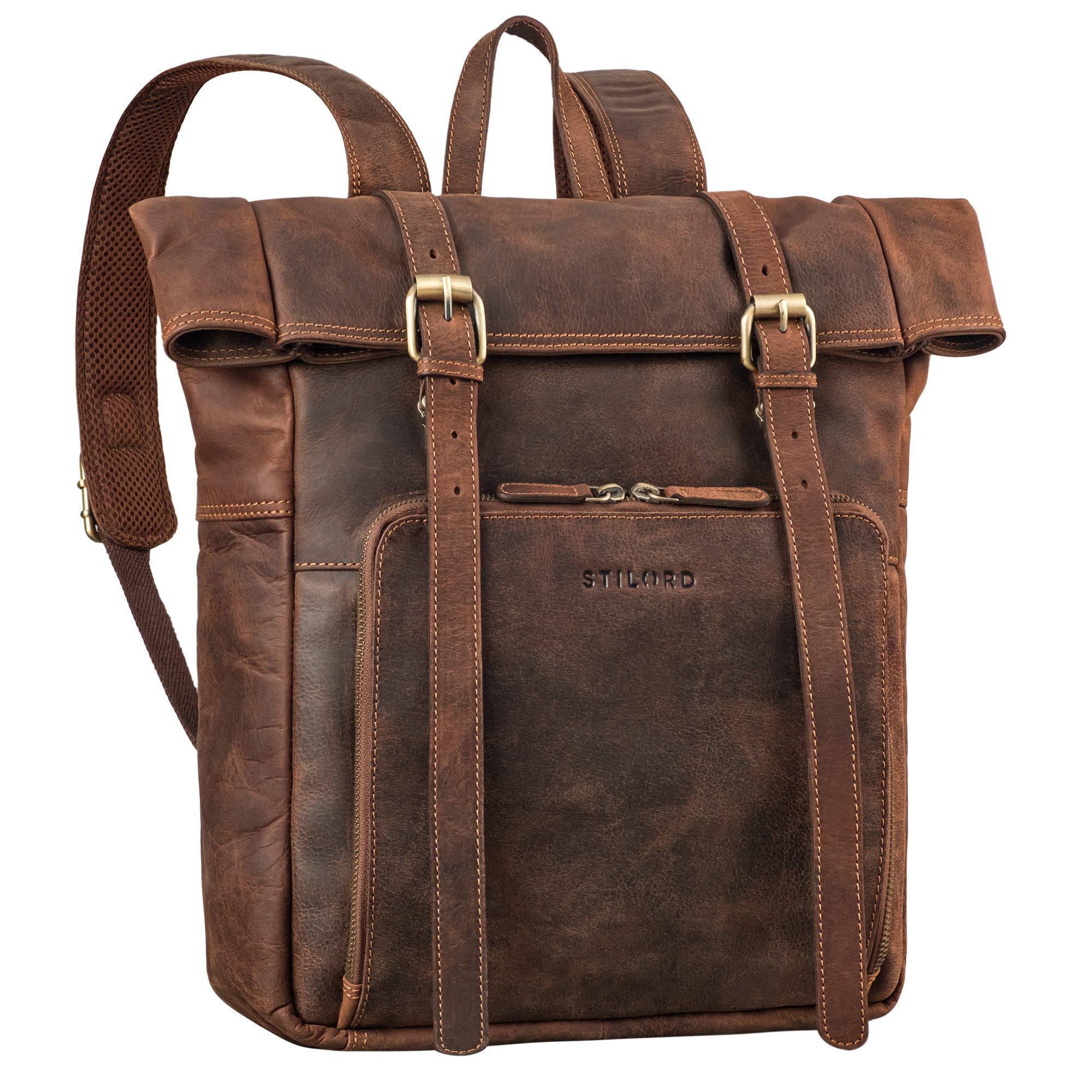 STILORD Notebookrucksack "Celio" Leder Rolltop Rucksack Damen & Herren 15,6 - 16 Zoll