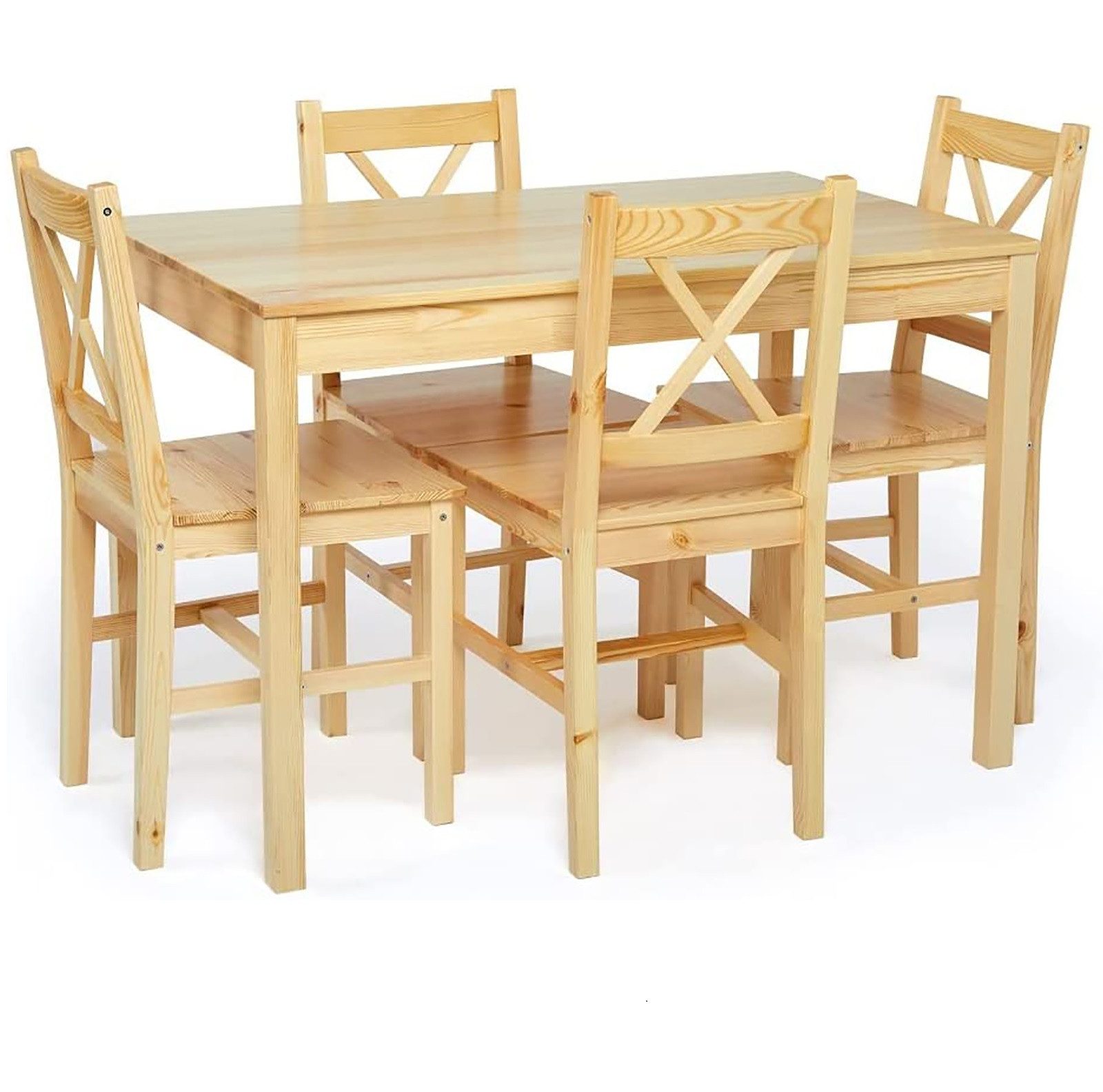 JINPALAY Esszimmer-Set Kiefernholz Esstischset: 4 Stühle und 1 Tisch, (Set, 5-St), Pflegeleicht/Wasserdicht, Tisch108 x 65 x 73 cm, Stuhl41 x 46 x 85 cm