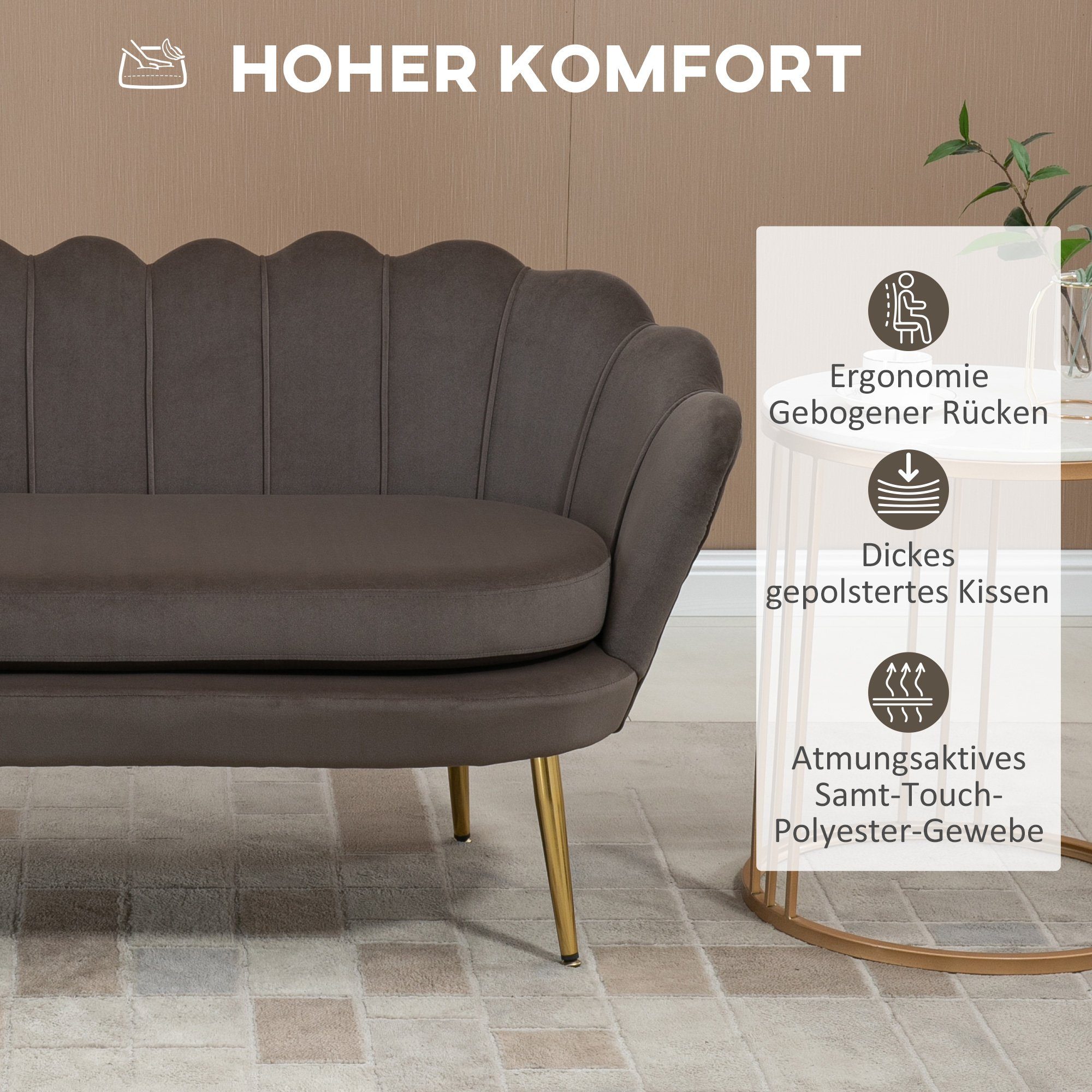 HOMCOM 2-Sitzer Sofa, 63 133 x Grau, x 2-Sitzer cm Stoffsofa, Teile, Set 1 75