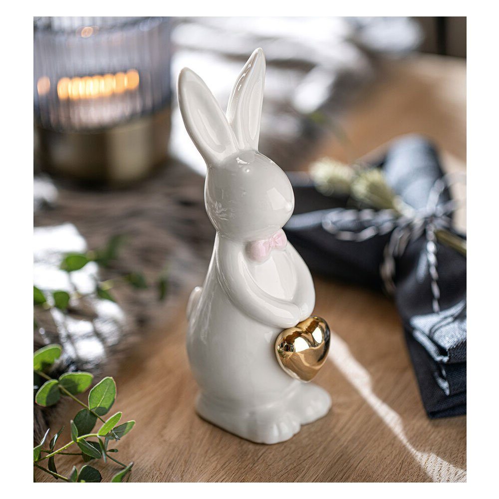 Home-trends24.de Osterhase Hase Gold Herz Osterhase Ostern Frühling Deko  Weiß