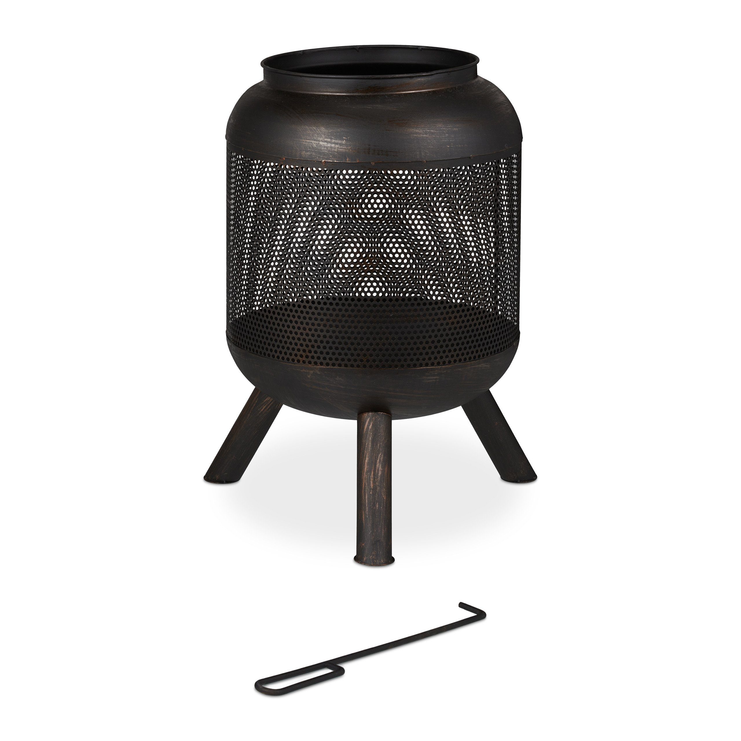 Feuerkorb Krug mit Feuerkorb relaxdays schwarz-bronze Mesh