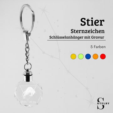 Stelby Schlüsselanhänger mit Gravur Sternzeichen Schlüsselanhänger LED Multicolor mit Geschenkbox (alle Sternzeichen)