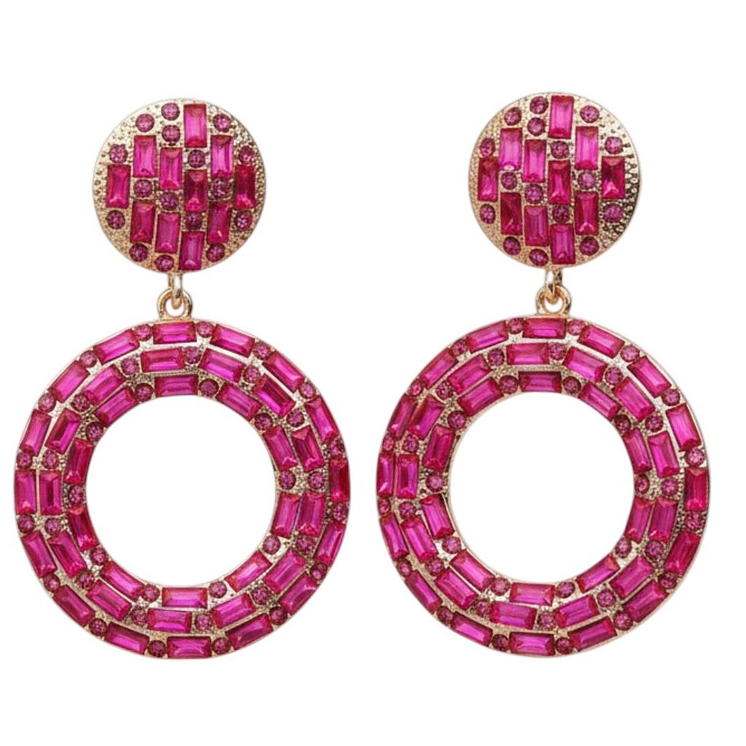 KARMA Ohrring-Set XL Damen Ohrringe Pink Gold 6 cm Ohrhänger (2-tlg., groß Sommer Accessoire Statement-Ohrschmuck), modern Damenohrringe rund