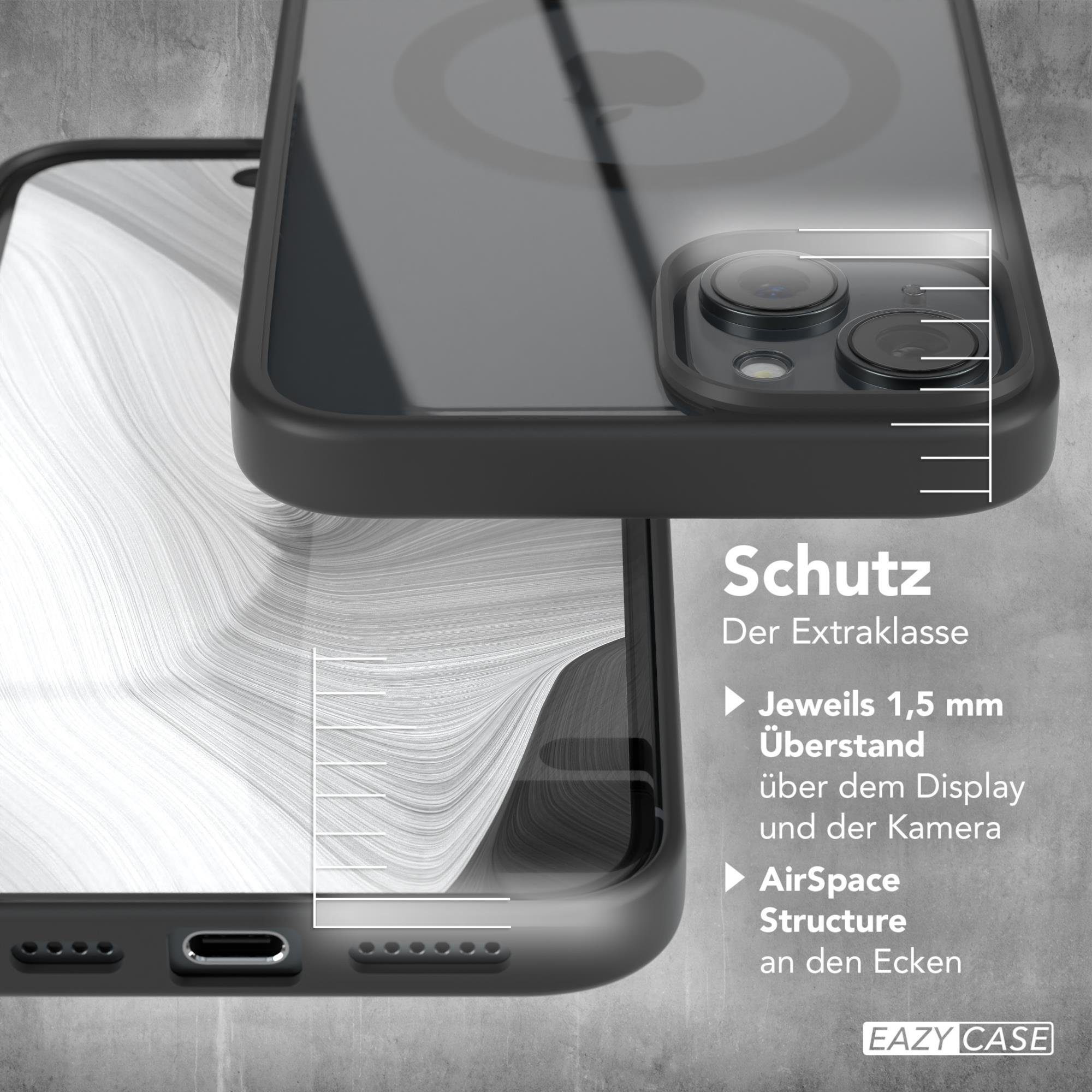 EAZY CASE Handyhülle Transparente Hülle mit MagSafe für iPhone 15 Plus 6,7 Zoll, Qi Charging kompatibel, Silicon Case, Slimcover Displayschutz, Schwarz