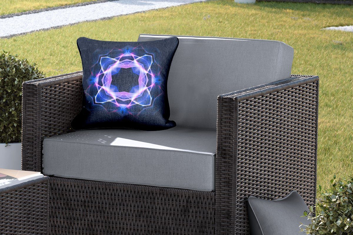 MuchoWow Dekokissen Blaues Outdoor Neon-Mandala-Kaleidoskop-Muster Kissenbezüge, auf Dekokissenbezug, Dekokissen, Kissenhülle, Schwarz