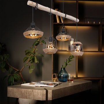 Globo Hängeleuchte, Leuchtmittel nicht inklusive, Hängeleuchte Holzbalken Hängelampe Hanfseil Retro Holz Käfig-Design