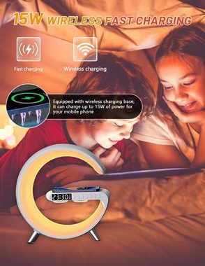 Gontence Wecker Wake up Light mit Kabelloser Ladefunktion Dimmbar Bluetooth Lautsprecher
