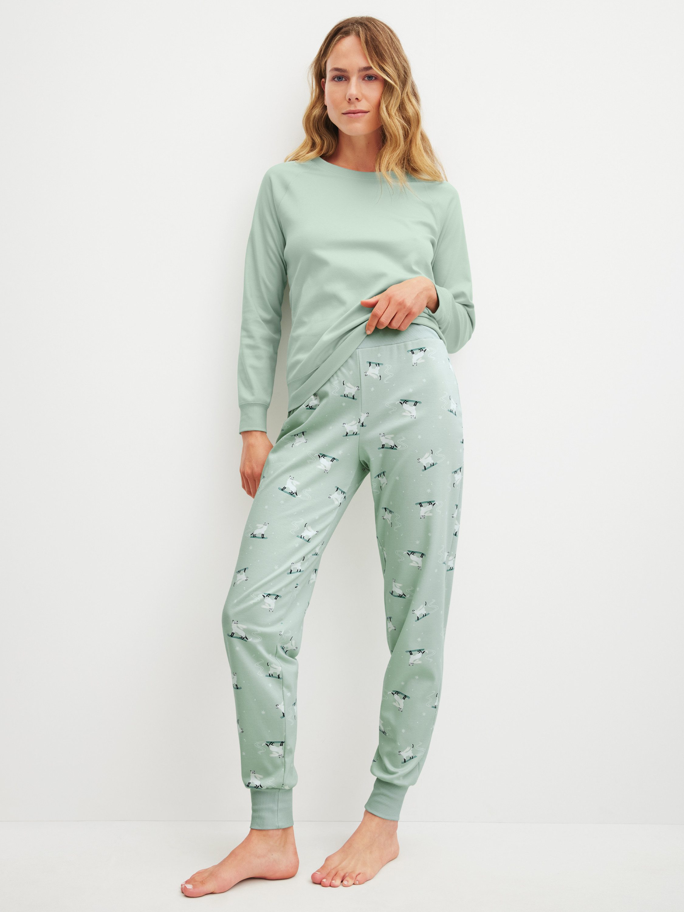 CALIDA Pyjamahose Favourites Cats Damen (1-tlg) Interlock Qualität, atmungsaktiv, hautfreundlich, wärmend,mit Bündchen