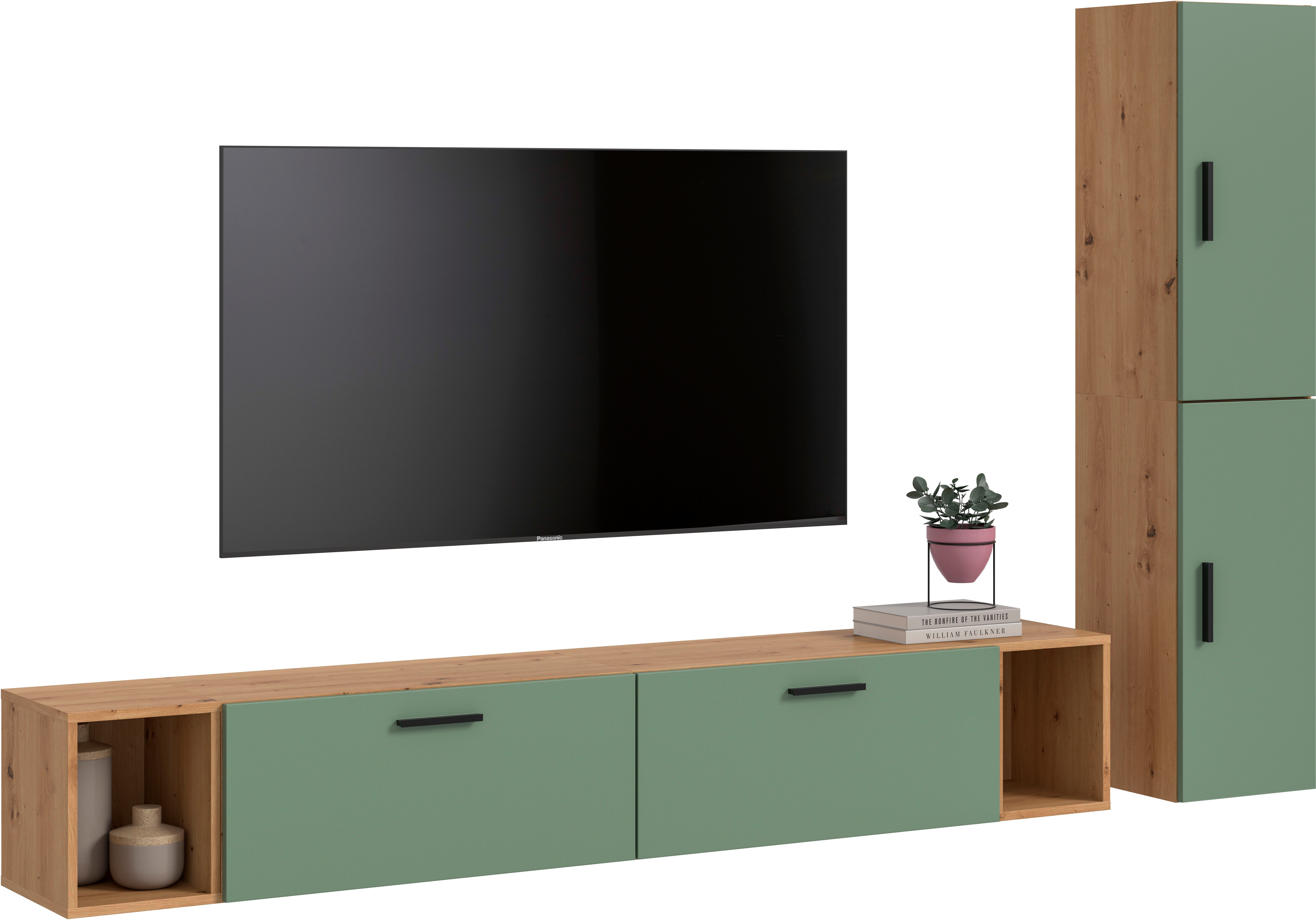 Home affaire Schrank-Set ENESTE, 6-teilig, in verschiedenen Farben, individuell kombinierbar, (2-St., verschiedenste Kombinationmöglichkeiten, stehend oder hängend), Stauraumelement, Kombination, Wohnkombination, Schrankwand, Lowboard