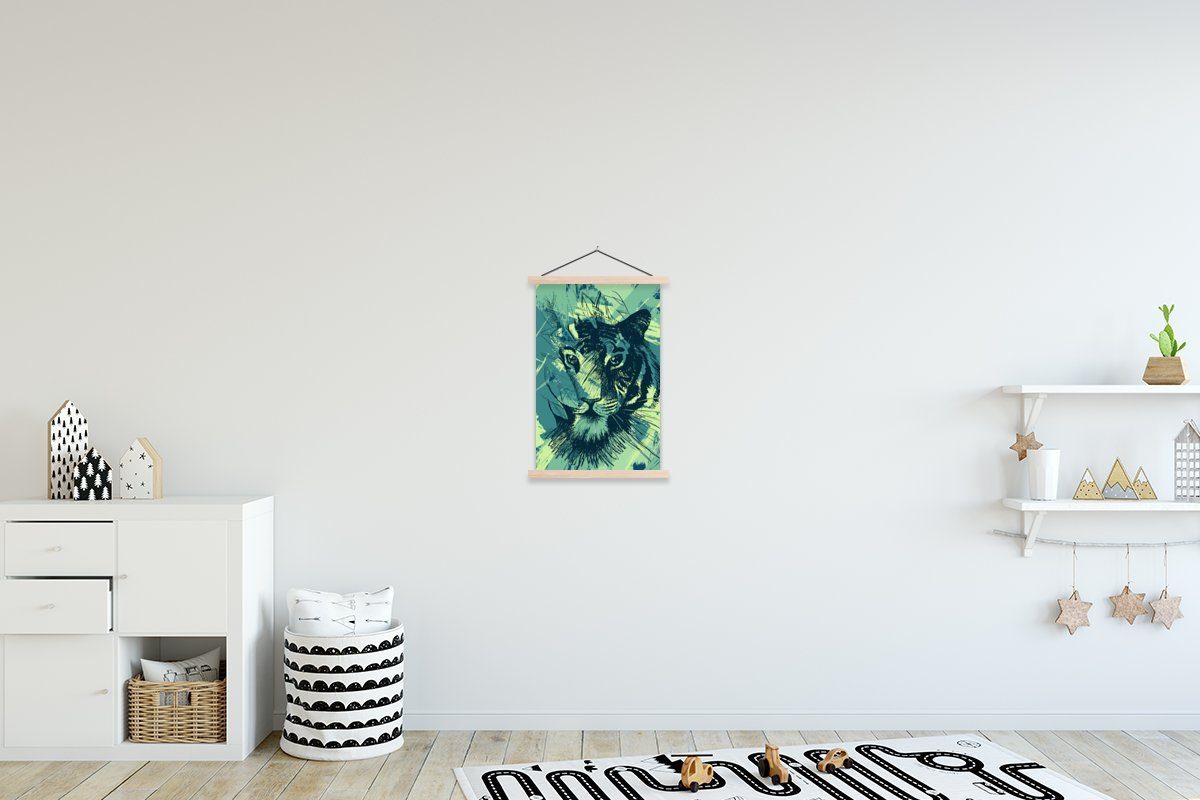 MuchoWow Wohnzimmer, Posterleiste, (1 Kopf Magnetisch für Bilderleiste, Tiger Abstrakt, St), Poster - - Textilposter