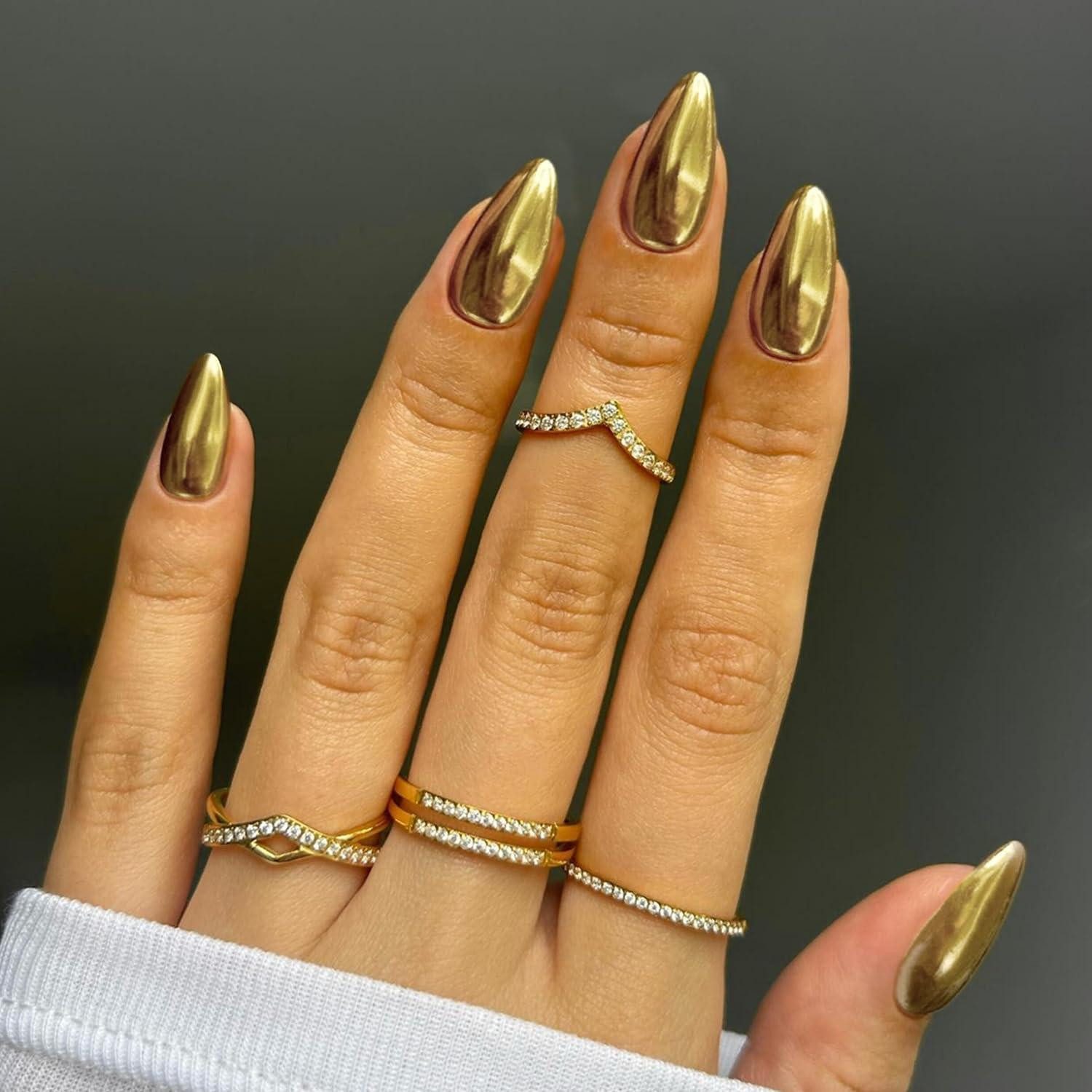 LuxusKollektion Kunstfingernägel Fingernägel Press On Acryl Mandel Spiegeleffekt Metallic Gold