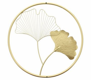 Dekoleidenschaft Wanddekoobjekt 3D Wandbild "Ginkgo" aus Metall, golden, rund, Ø 43 cm, Wandschmuck (1 St), Dekoobjekt, Metalldeko in gold