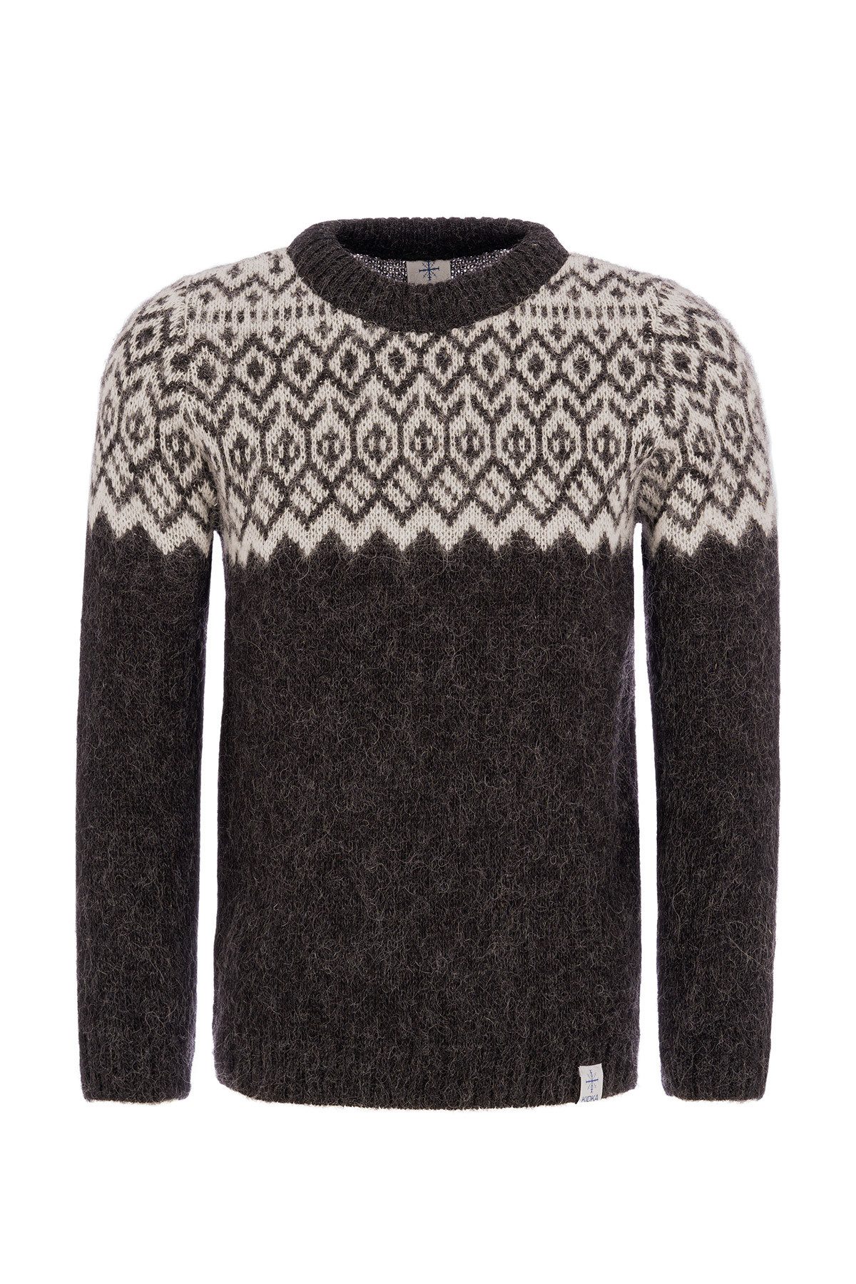 KIDKA Wollpullover Isländischer Strickpullover für Damen / Herren - Farbe schwarz / weiß - aus rauer isländischer Wolle