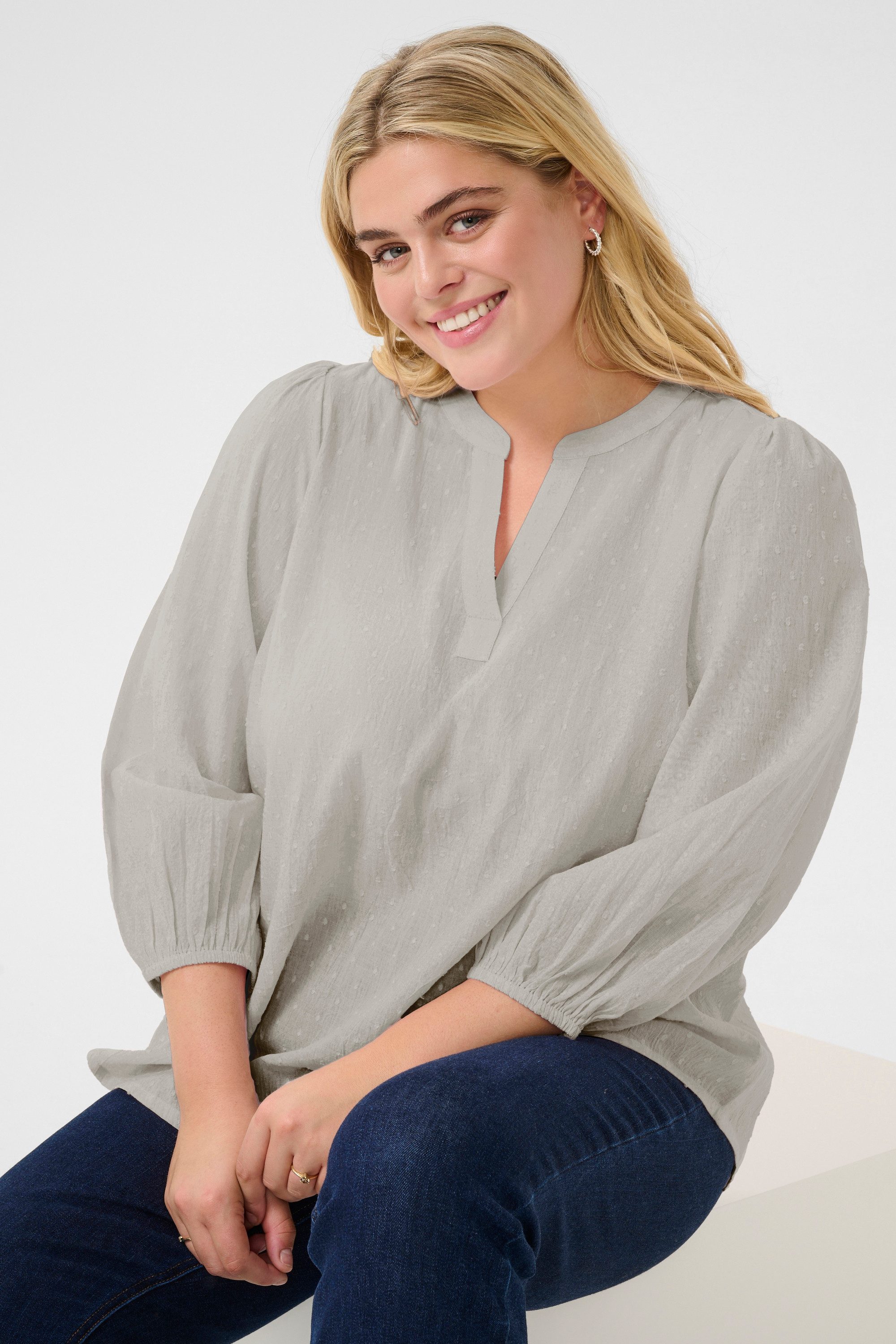 KAFFE Curve Langarmbluse Langarm-Bluse KCsilla Große Größen