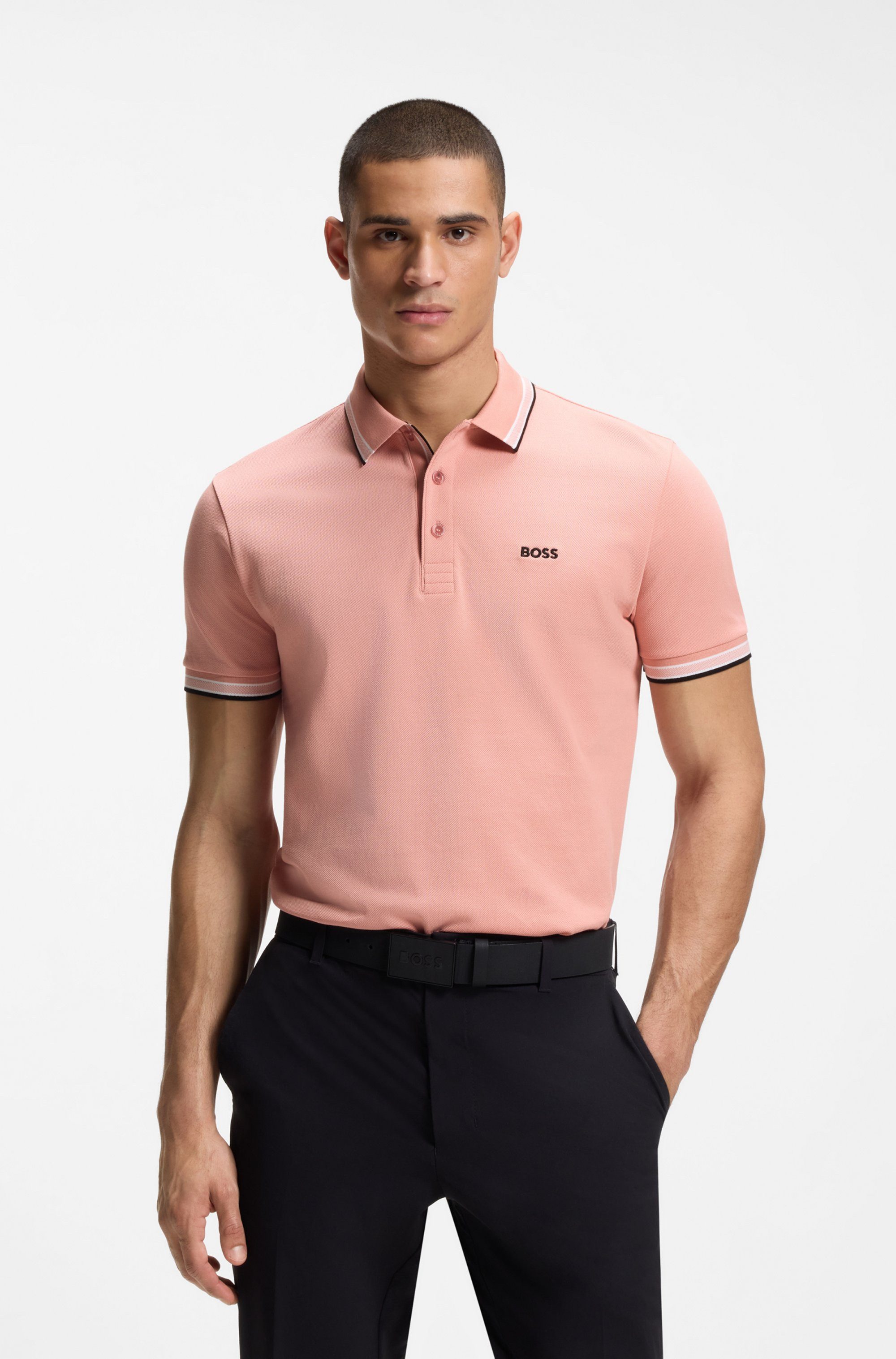 BOSS GREEN Poloshirt Paddy atmungsaktive Piqué-Webstruktur, Flachstrickkragen, gerader Schnitt