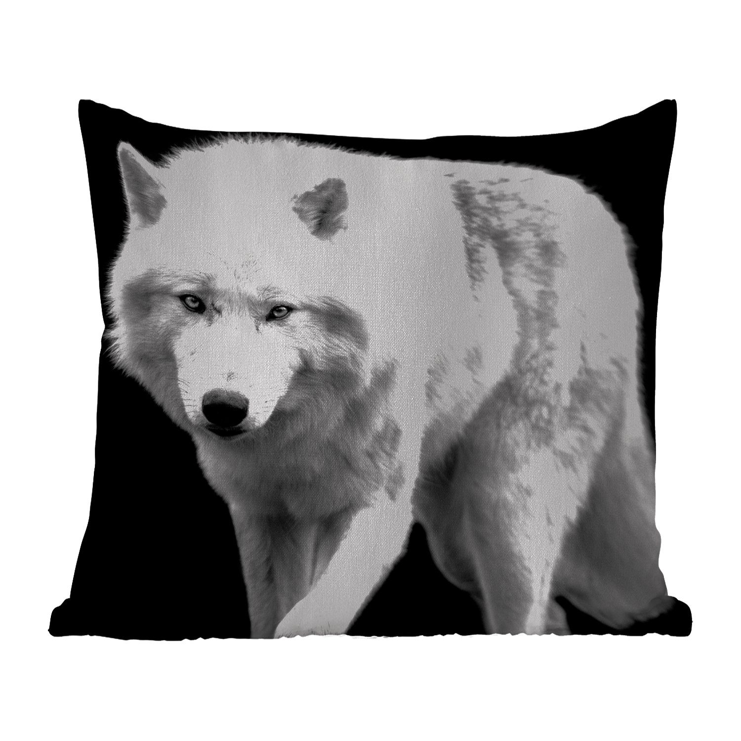 MuchoWow Dekokissen Wolf - Tier - Schwarz - Weiß, Kissenbezüge, Kissenhülle, Dekokissen, Dekokissenbezug, Outdoor