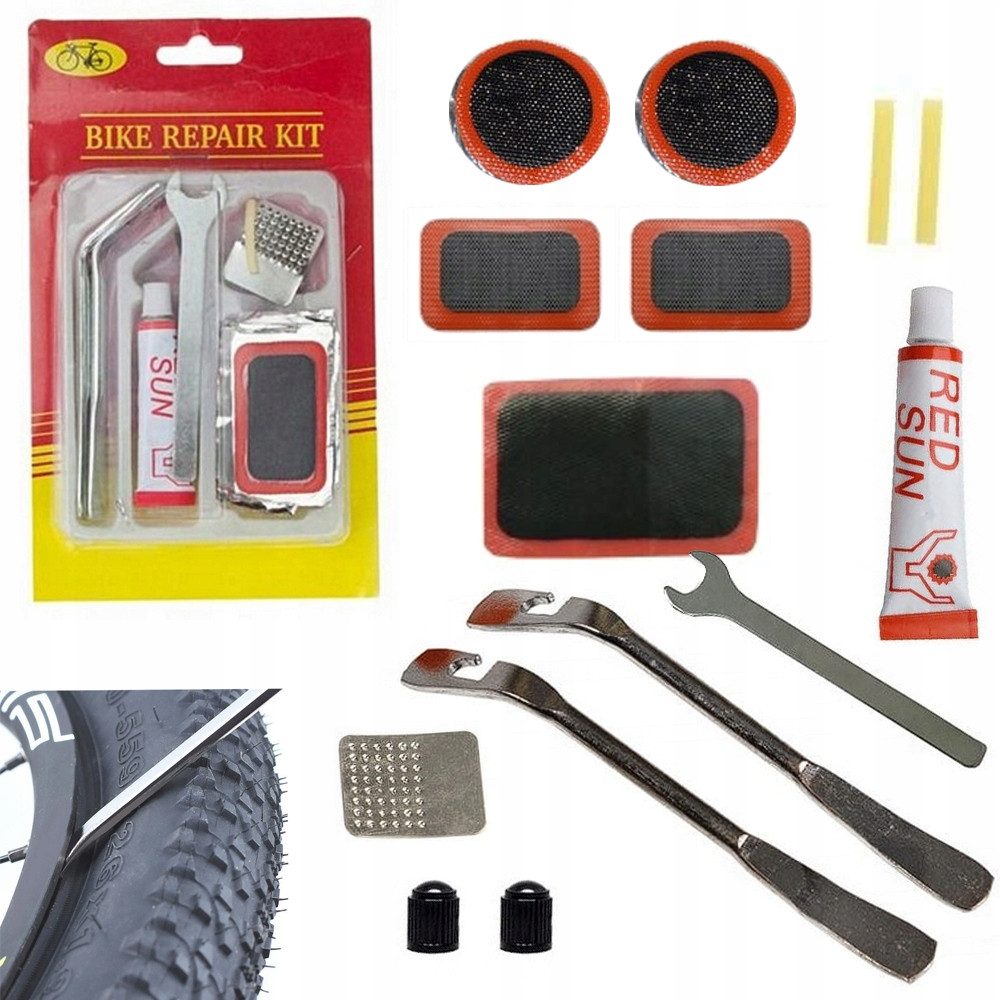 VERK GROUP Reifen-Reparaturset Fahrrad Reparatur Set 14‑tlg Flickzeug Pannenset Reifen, 1-St., 14‑teilig, mit Reifenhebern