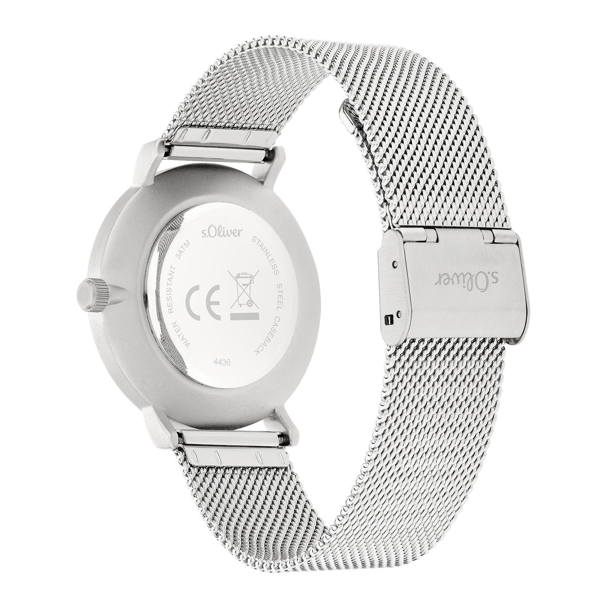 s.Oliver Quarzuhr Basic Mesh SO-4436-MQ, Armbanduhr, Herrenuhr, Edelstahlarmband, analog