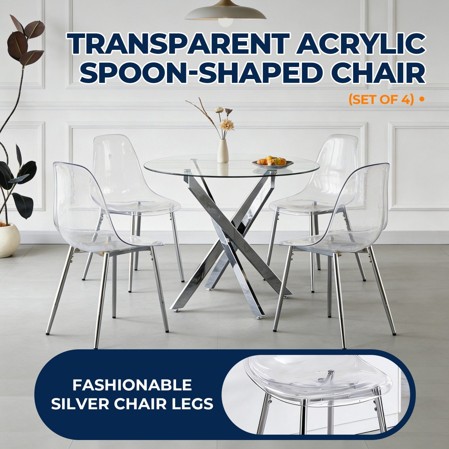 ANYSUN Esszimmerstuhl Esszimmerstühle 4er Set, transparentem Sitz (Moderne Küchenstühle mit Metallbeinen), Transparente Stühle für Esszimmer, Küche, Wohnzimmer