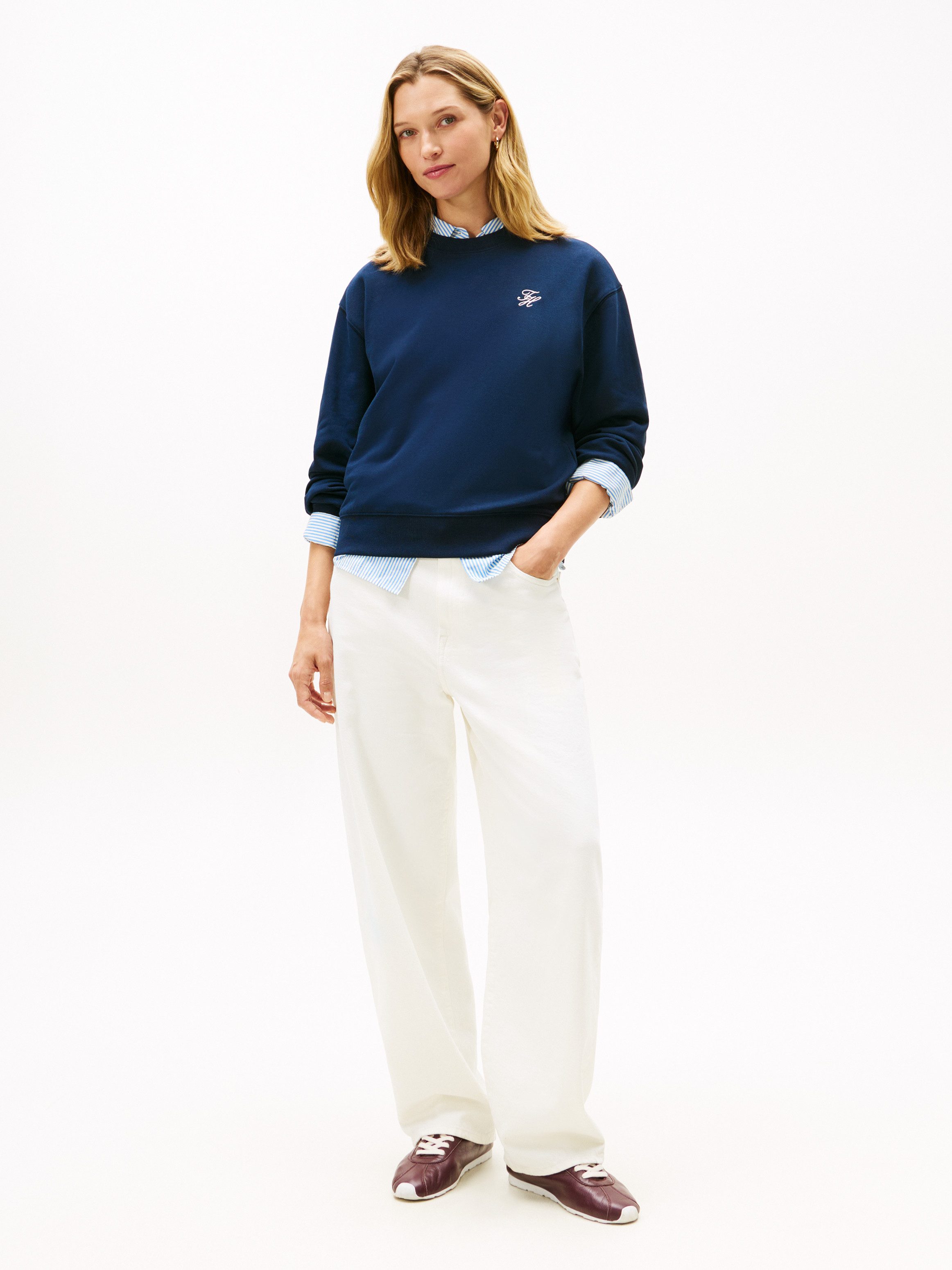 Tommy Hilfiger Sweatshirt TH SCRIPT REG TERRY SWTSHRT Baumwollmischung, Stretch, regular fit