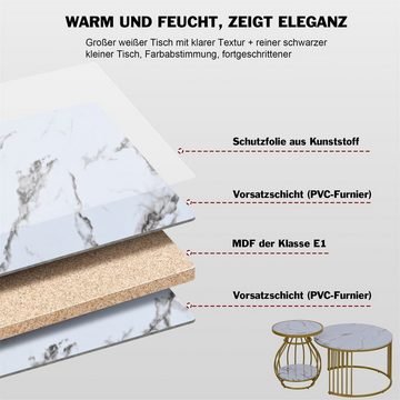 XDeer Couchtisch Couchtisch 2er Set,robustes Sofatisch Wohnzimmertisch Rund, Beistelltisch mit golden Eisengestell(70*70*45.5/45*45*53.5cm)