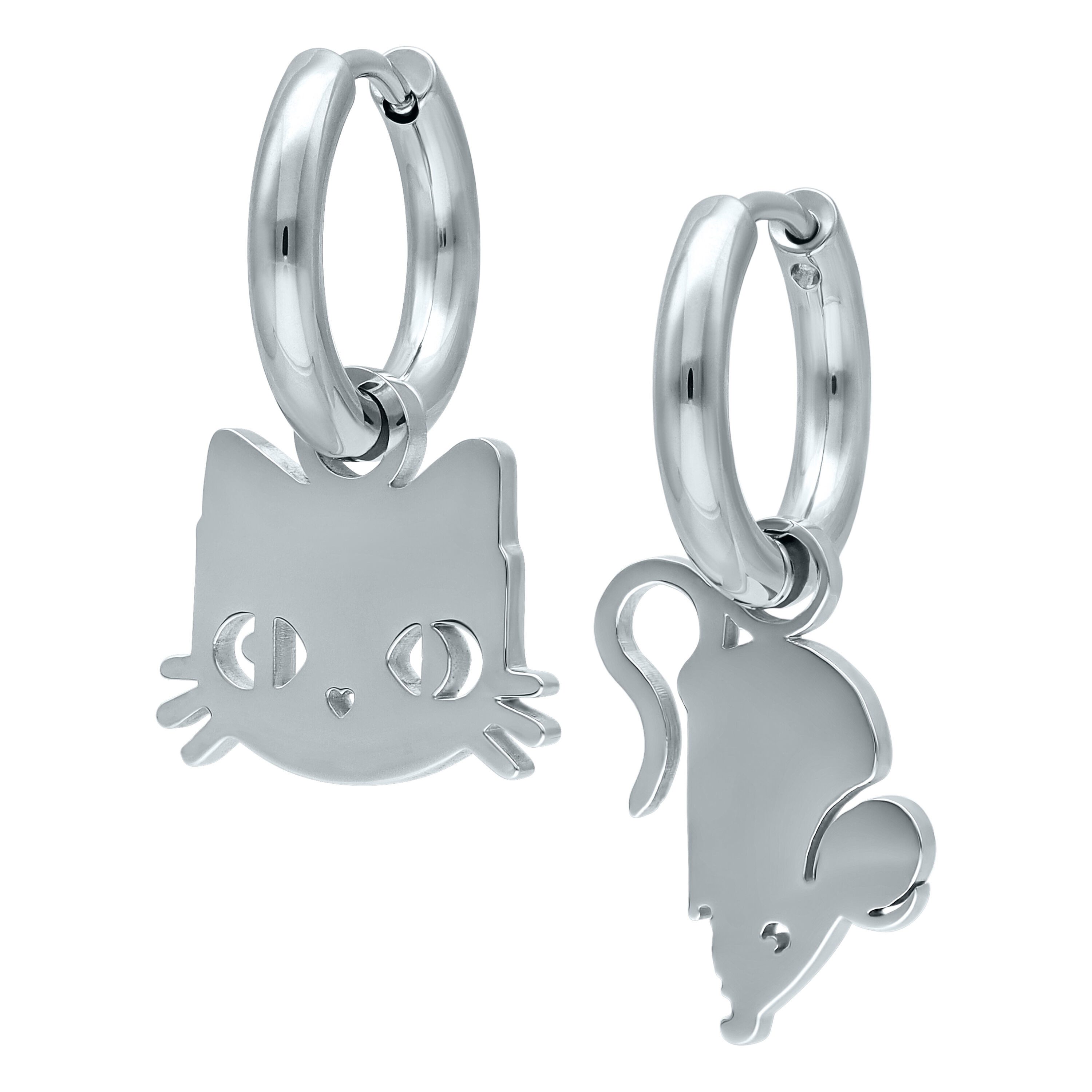 Paar Ohrhänger Little Cat and Mouse Hoops - Silber