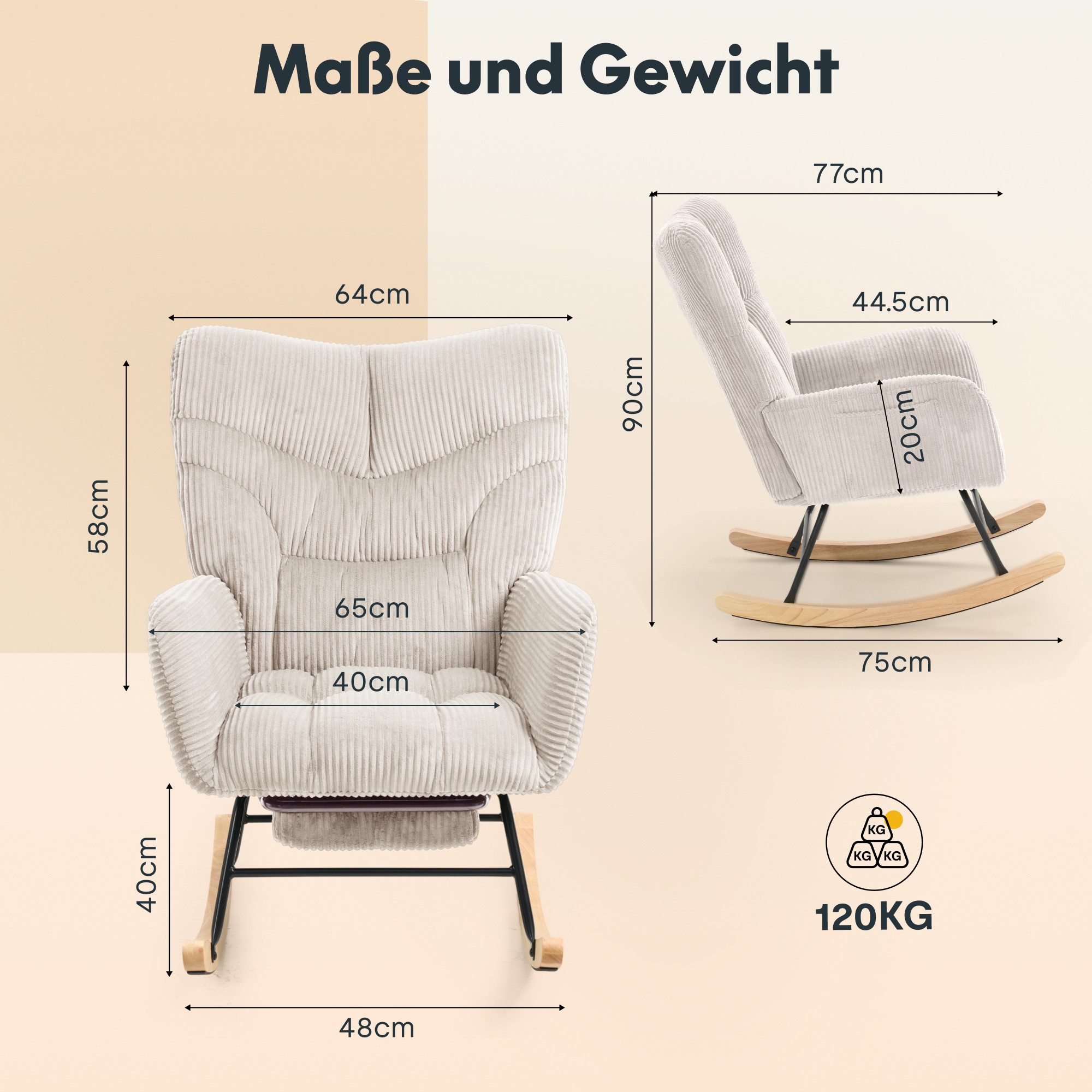 FLEXISPOT Schaukelstuhl mit Hoher Rückenlehne & Fußstütze, Relaxsessel, Schaukelsessel (Moderner Schwingsessel mit Holzkufen, mit Seitentasche), Gepolsterter Relaxsessel für Wohnzimmer & Schlafzimmer