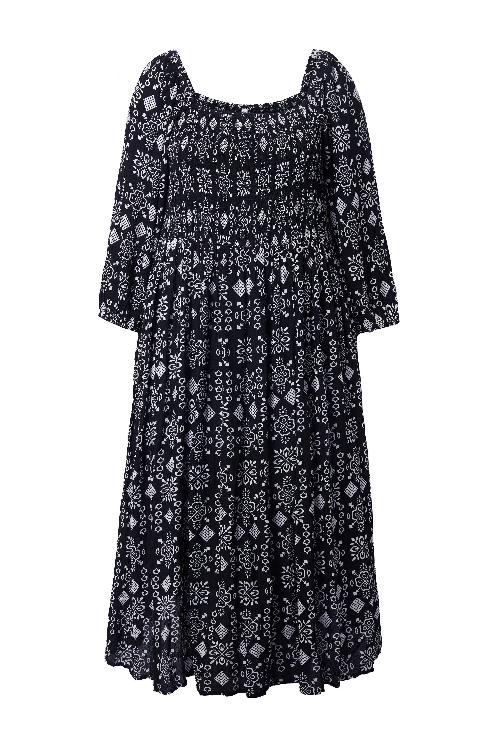 Midikleid Midikleid A-Linie Carré-Ausschnitt 3/4-Arm