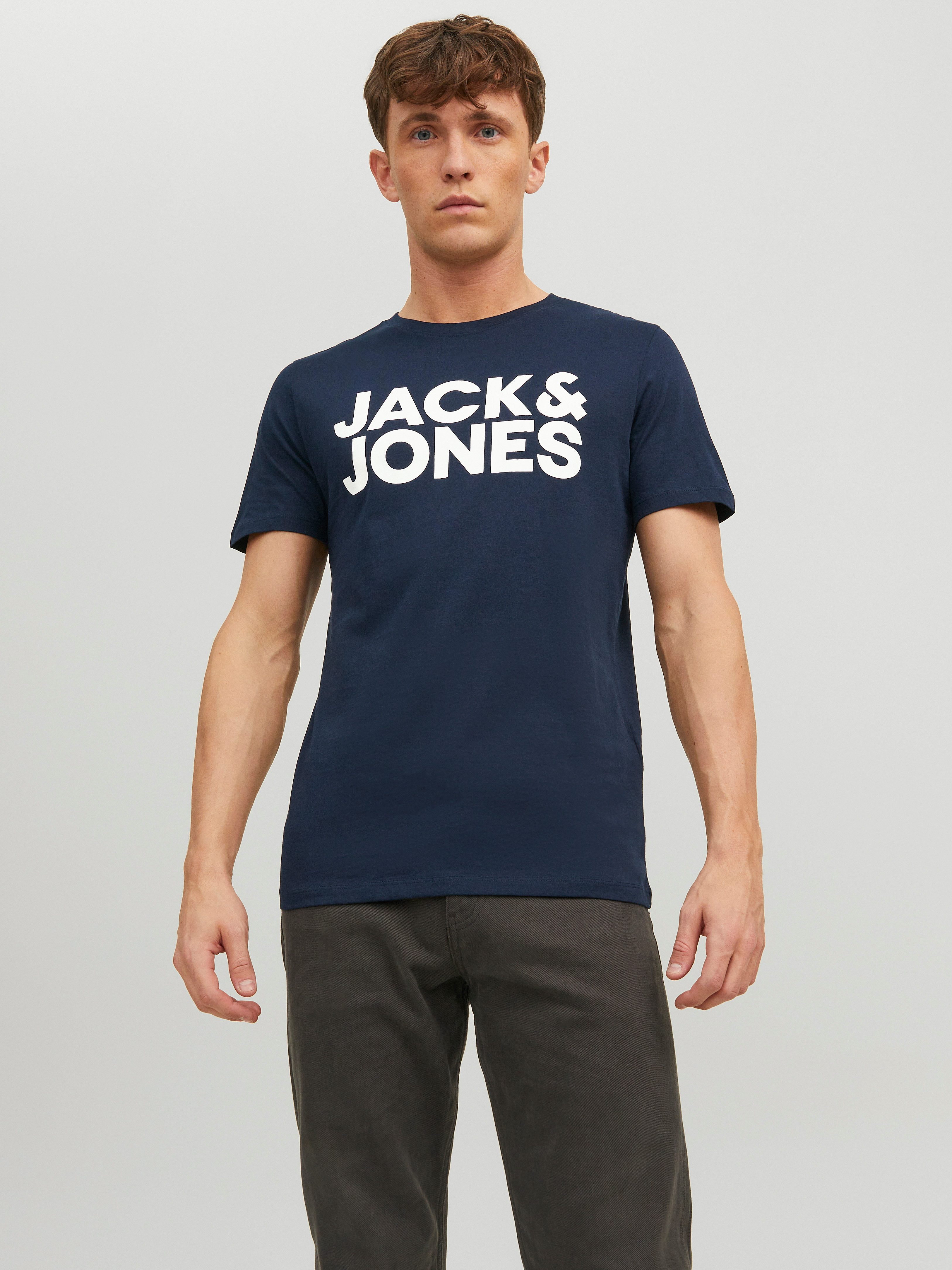 Jack & Jones T-Shirt JJECORP Herren-Tee mit figurbetonter Silhouette bedruckt, modisch, schmal, Baumwolle, Rundhals