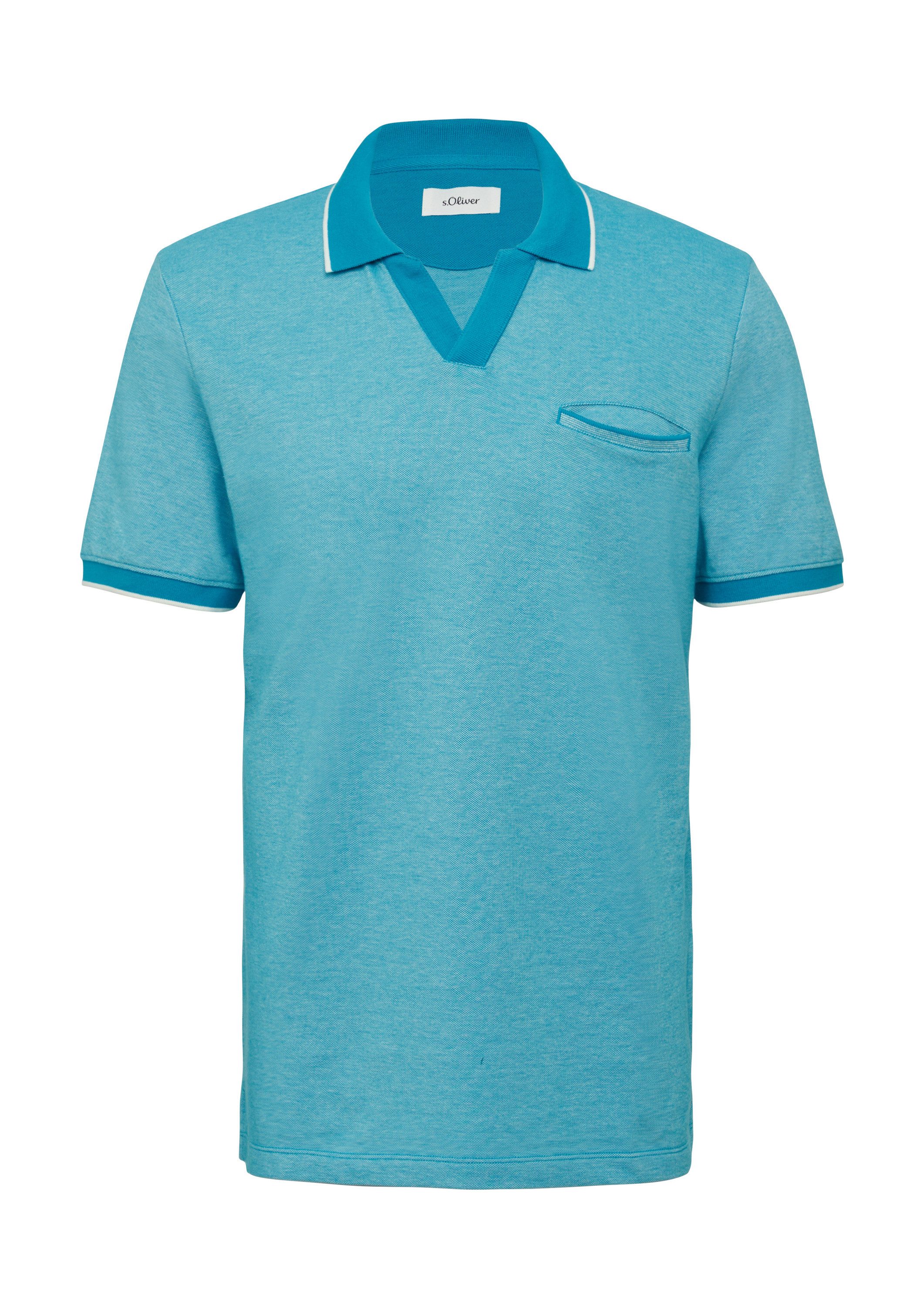 s.Oliver Kurzarmshirt Polo-Shirt Poloshirt aus zweifarbigem Piqué mit Brust günstig online kaufen