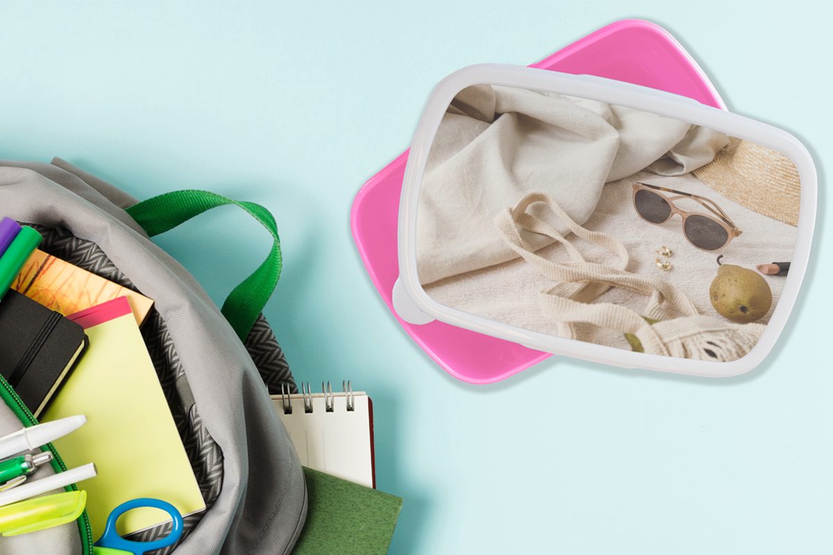 Kunststoff, Kinder, MuchoWow - - Tasche, Snackbox, (2-tlg), Sommer Lunchbox Kunststoff Sonnenbrille Erwachsene, Mädchen, Brotbox rosa Brotdose für