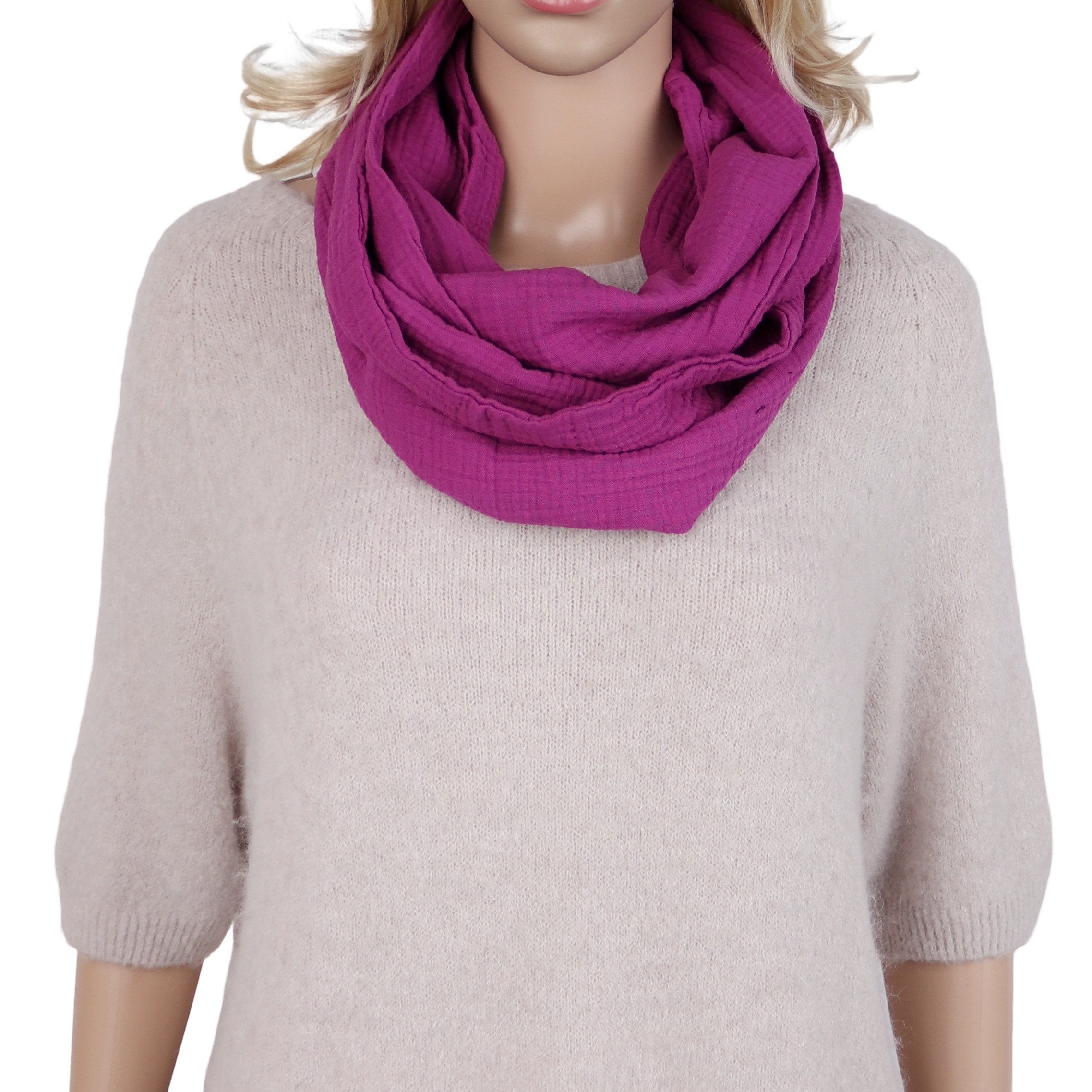 MIRROSI Loop Damen Schal aus Musellin, Made in Italy 70x20cm, Uni, Schlauchschal, (Zweimal um den Hals wickelbar, ca. 70x20cm), Damen Halstuch ideal für Frühling, Sommer oder Herbst