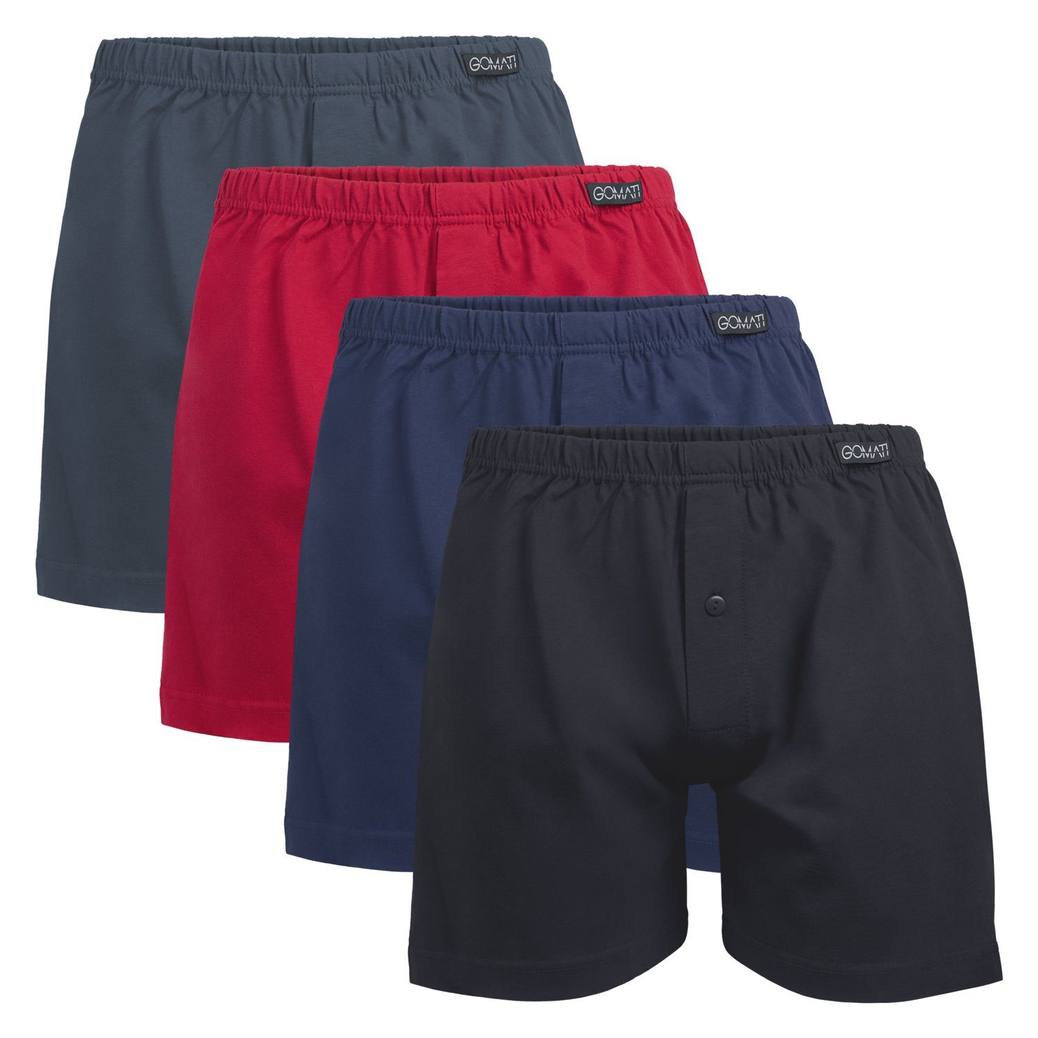 Gomati Boxershorts Herren Jersey Boxershorts Stretch Shorts aus Baumwolle (4er Pack) Mix (Schwarz+Anthrazit+D.Red+D.Navy)