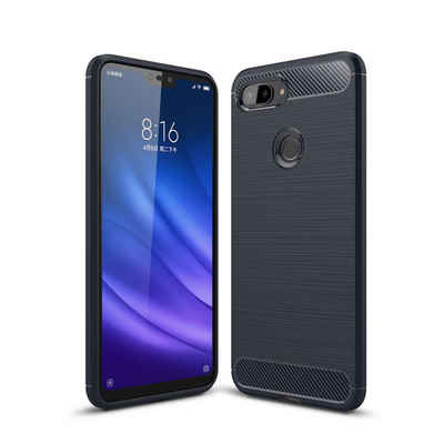 König Design Handyhülle Xiaomi Mi 8 Lite, Xiaomi Mi 8 Lite Handyhülle Carbon Optik Backcover Blau