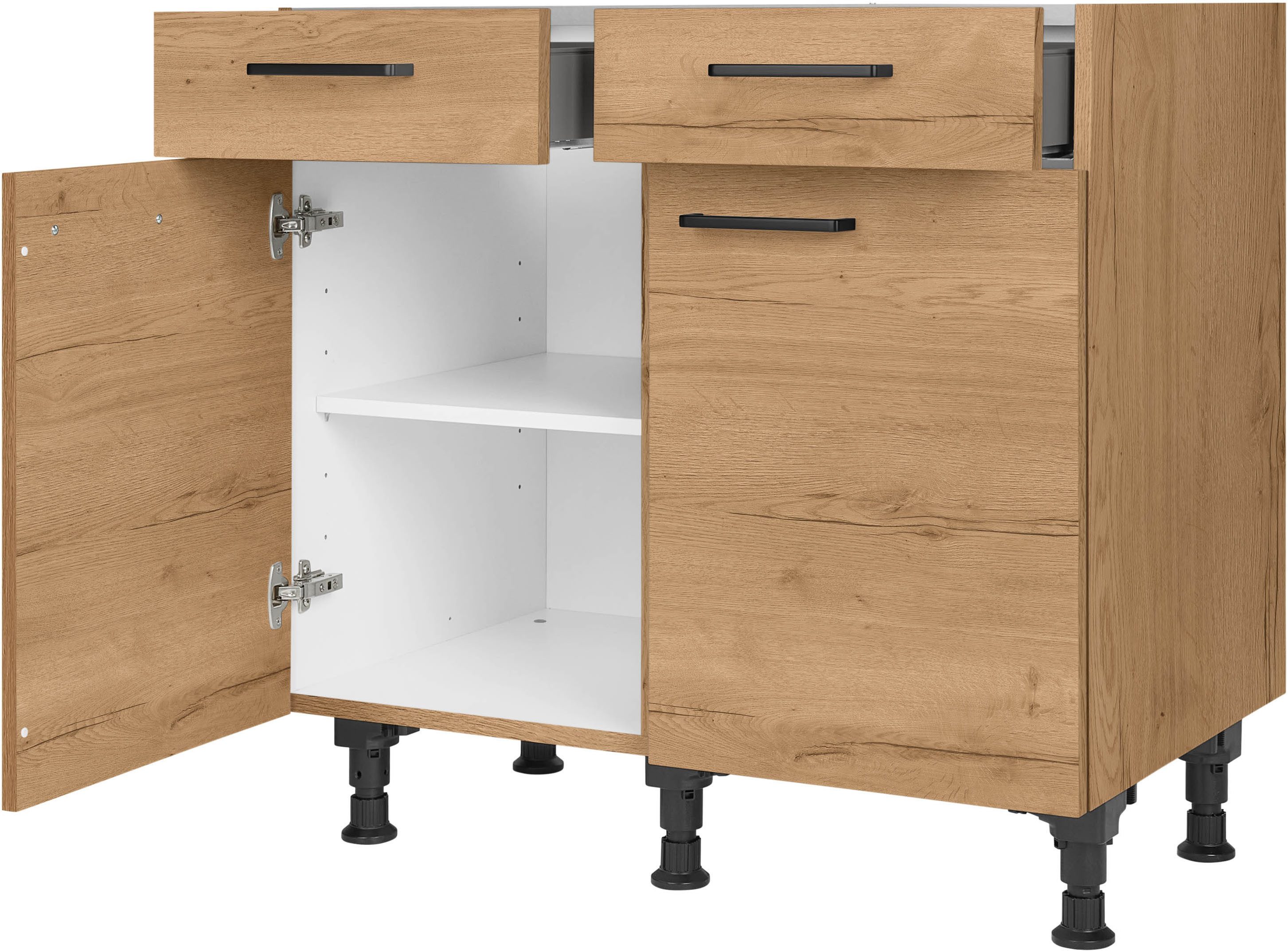 nobilia® Unterschrank "Structura", vormontiert, Breite 90 cm, Soft-Close-Funktion bei den Schubkästen, inkl. höhenverstellbare Sockelfüße