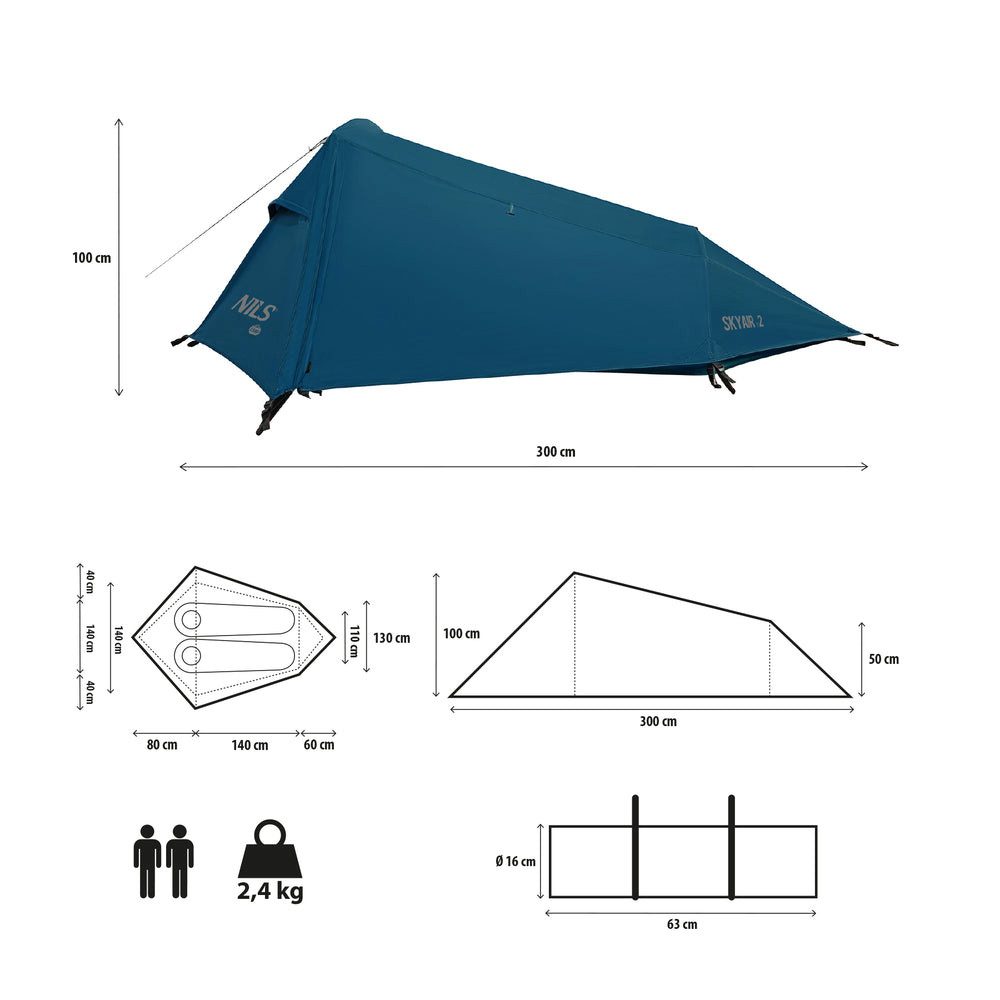 NILS CAMP Biwakzelt Trekkingzelt Campingzelt Tunnelzelt, Personen: 2 (Spar-Set, 1 tlg., 300 x 220 cm ultraleicht), Ultraleicht, wasserdicht, 2 Personen, Moskitonetz