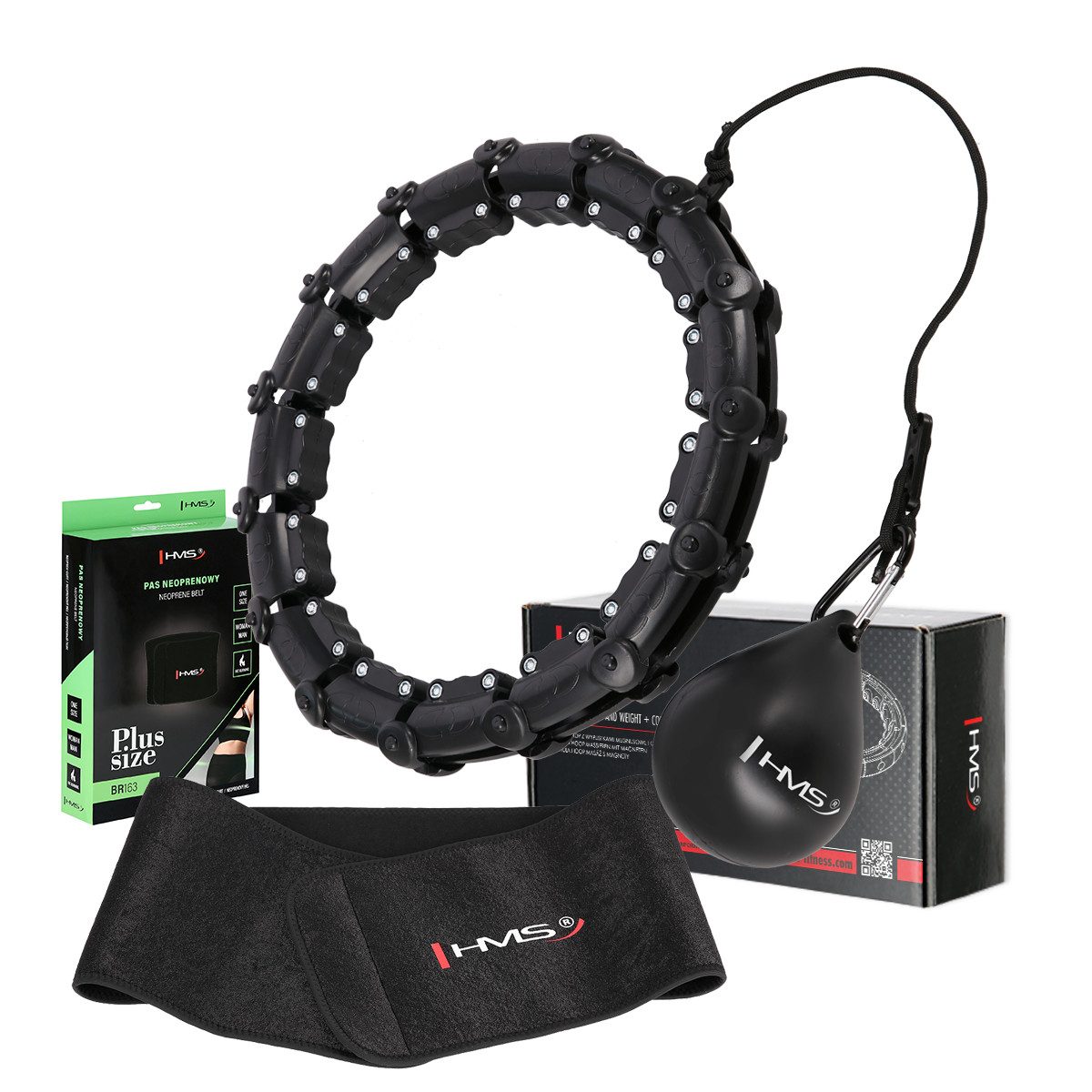 HMS Hula-Hoop-Reifen Plus Size Hula Hoop Set mit Gürtel Fitnessgerät Sportgerät (Set, Hula Hoop Reifen, Gürtel), MIT MASSAGEPUNKTEN UND SCHWERKRAFTBALL bis 120cm Taille