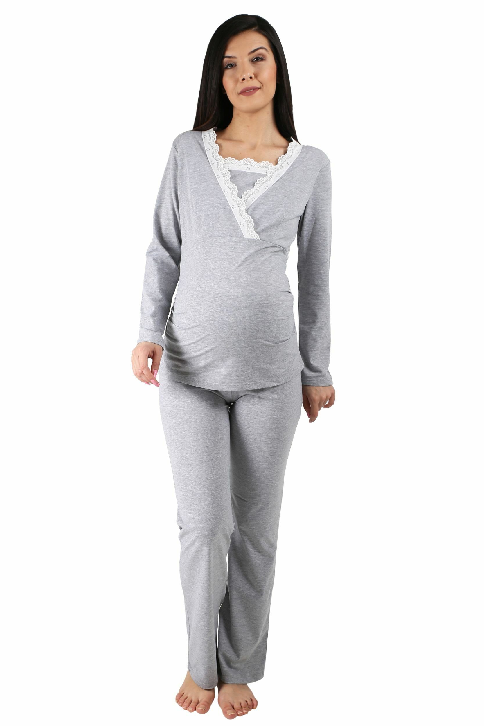 M.M.C. Umstandspyjama Spitze Umstandspyjama mit Stillfunktion