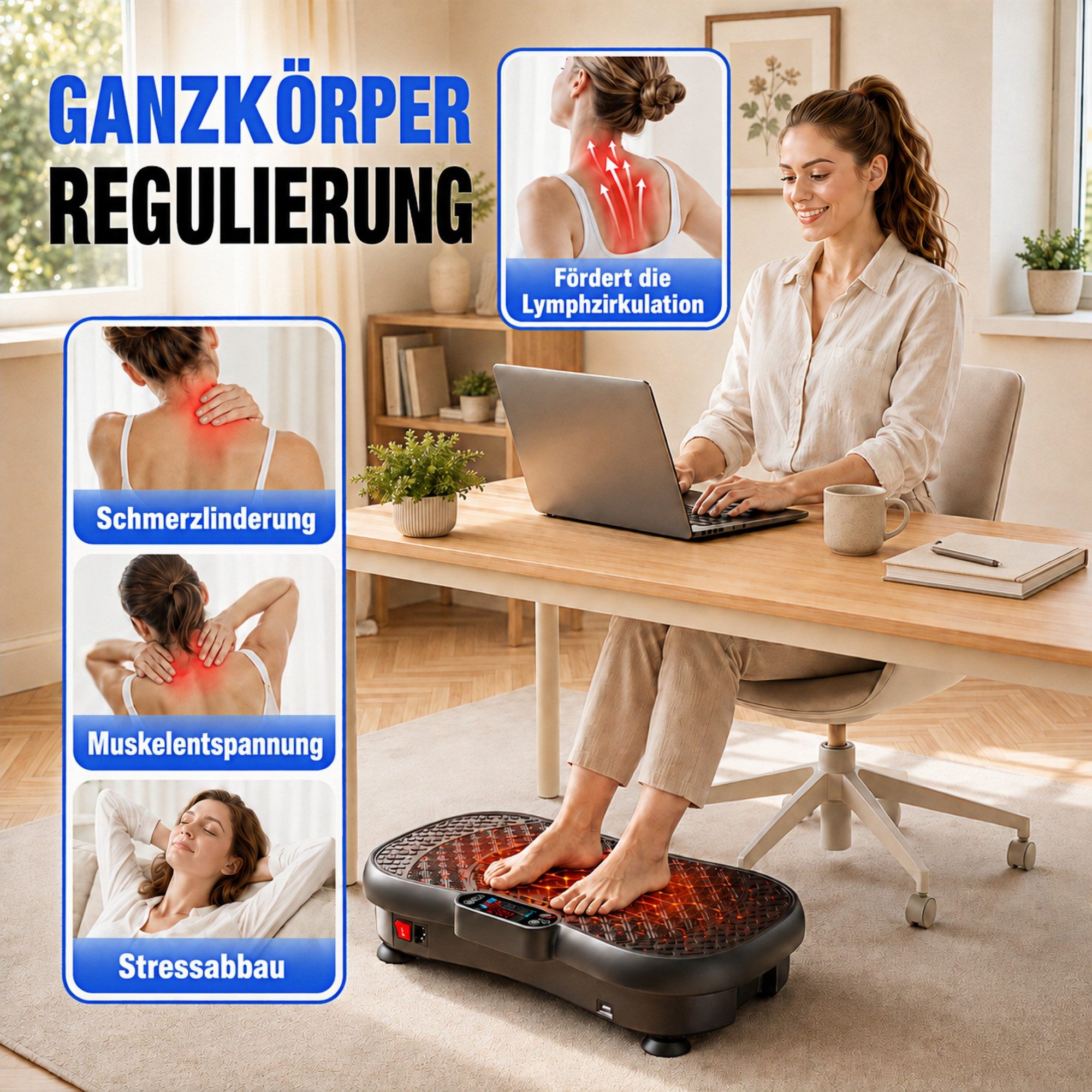 GIDGIMO Vibrationsplatte Power-S200 Vibrationsplatte 180 Geschwindigkeitsstufen, 5 Programmen, 150 W, 180 Intensitätsstufen, Fernbedienung, Widerstandsbändern,  – Bild 5 von 5