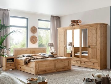 Moebel-Eins Komplettschlafzimmer, PALERMO Komplett-Schlafzimmer, Material Massivholz, Kiefer eichefarbig gebeizt