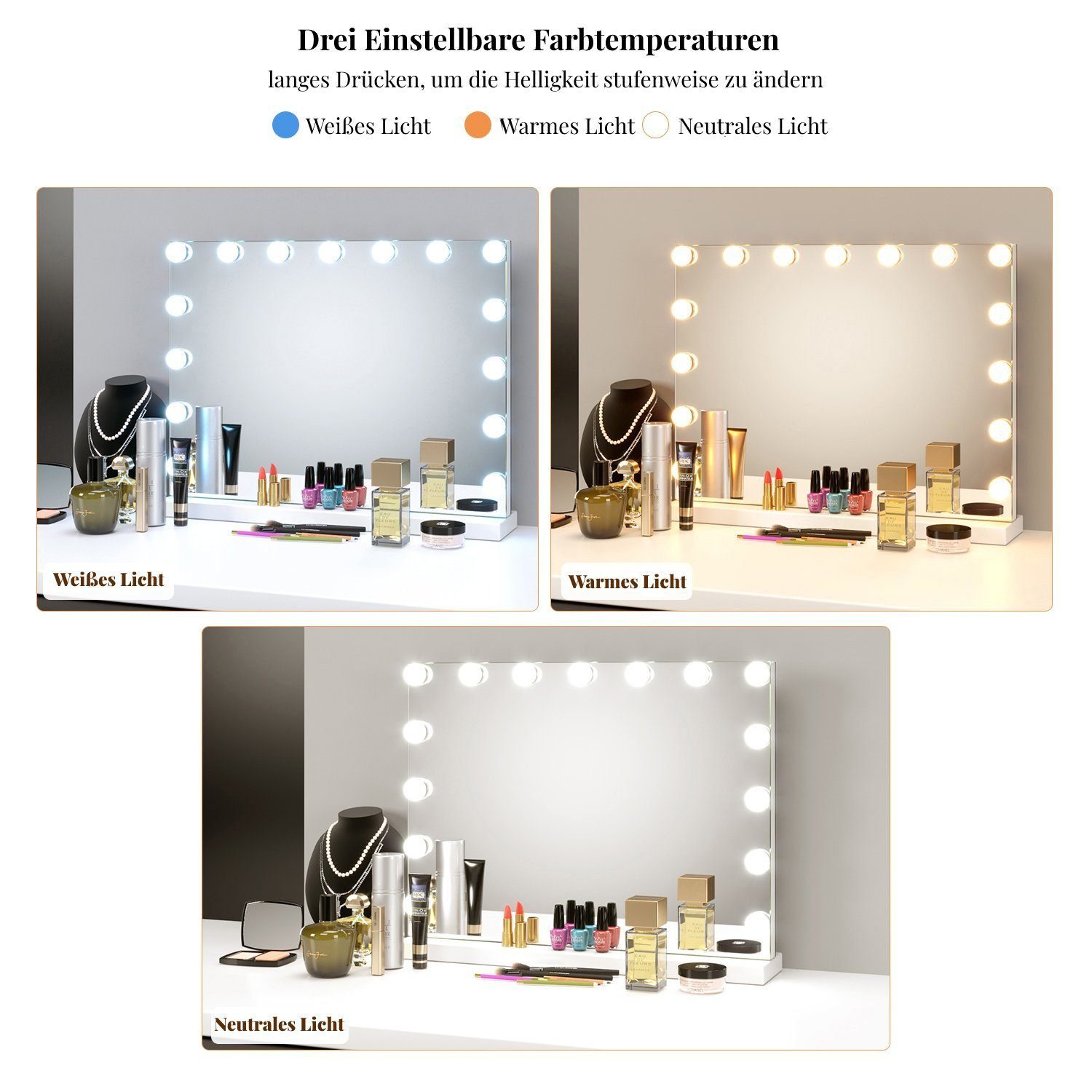 Homfa Schminkspiegel, mit 15 LEDs Kosmetikspiegel 3 Lichtmodi Touchscreen, günstig online kaufen