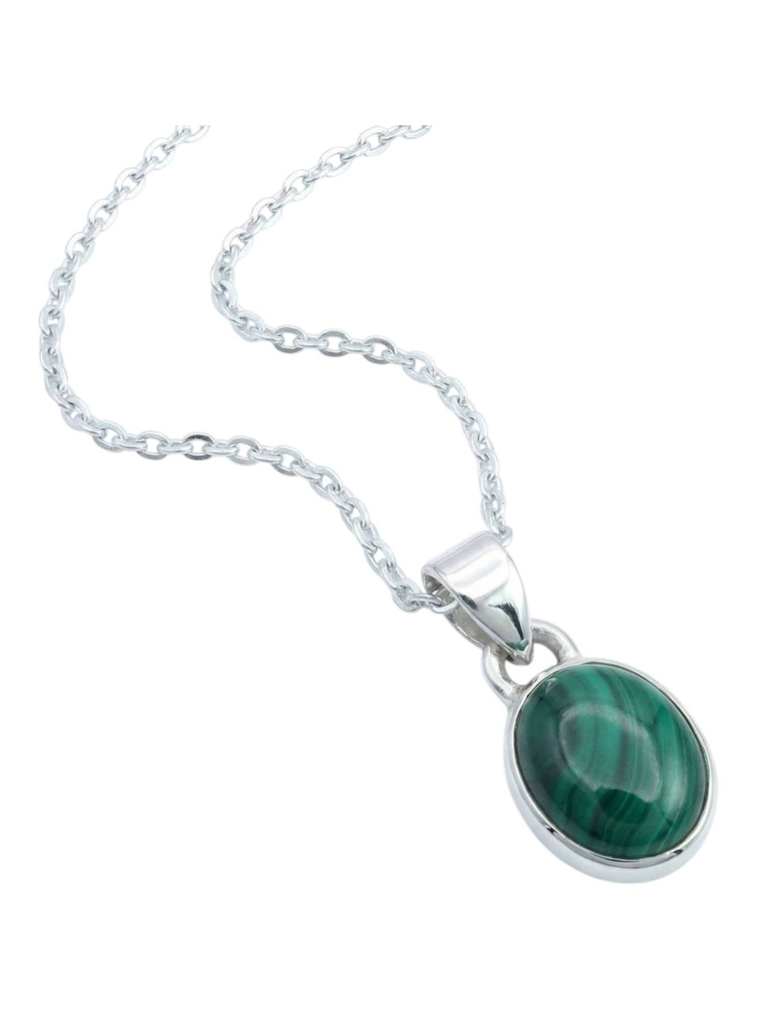 Kette mit Anhänger SAMA oval aus 925 Silber mit Malachit