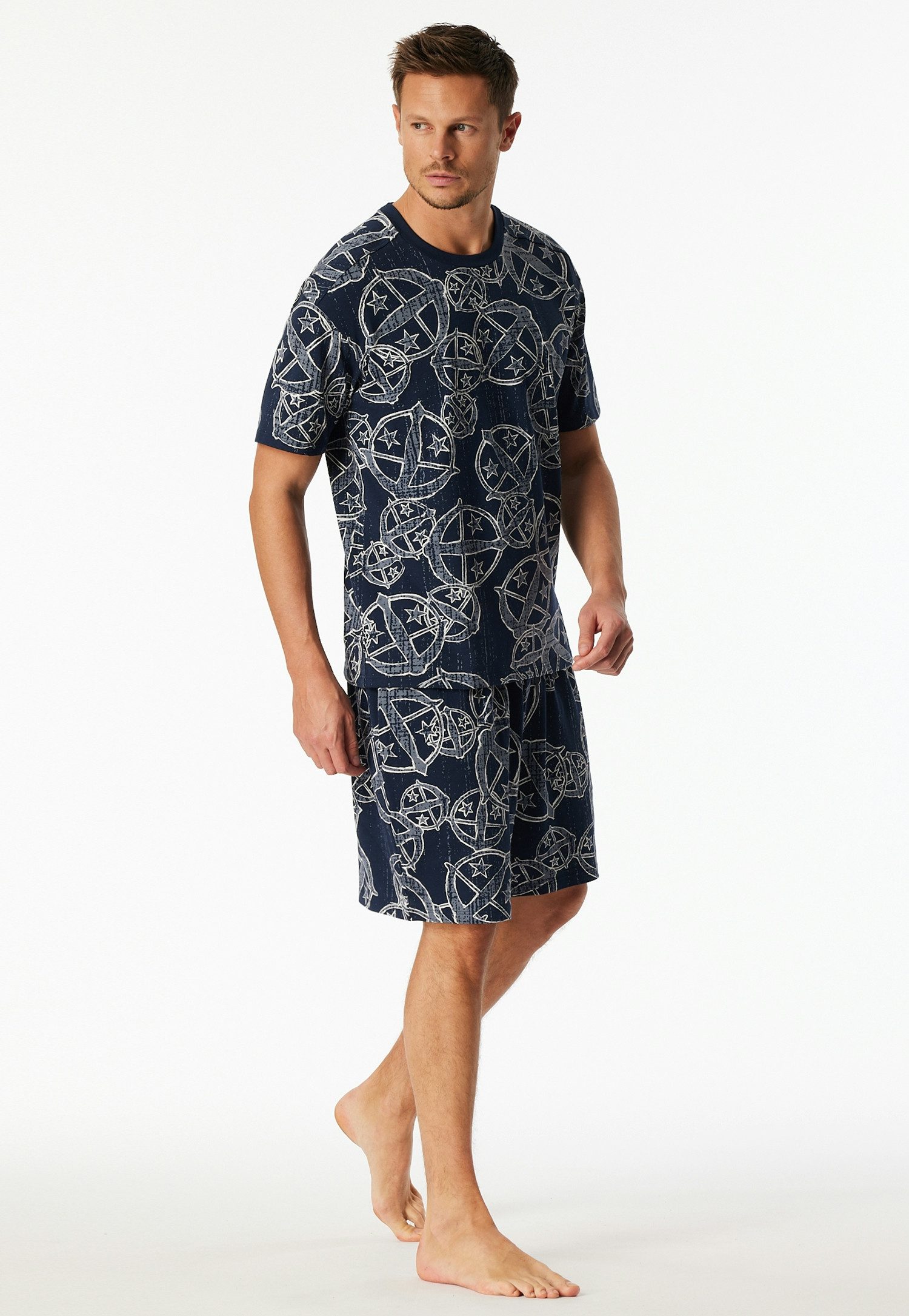 Schiesser Kurzarmshirt Schiesser 150 Years Rundhalsausschnitt, Baumwolle, Allover-Print