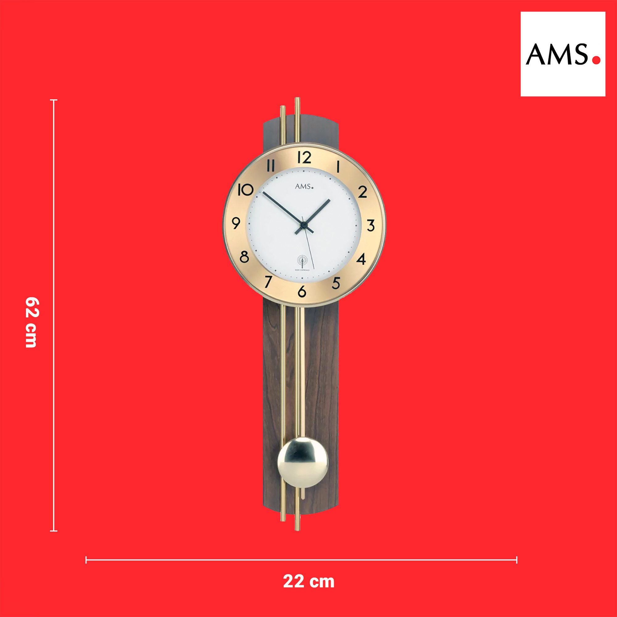AMS Wanduhr Funkpendeluhr klassisch Messingstäbe - AMS Modell: 5266/1 günstig online kaufen
