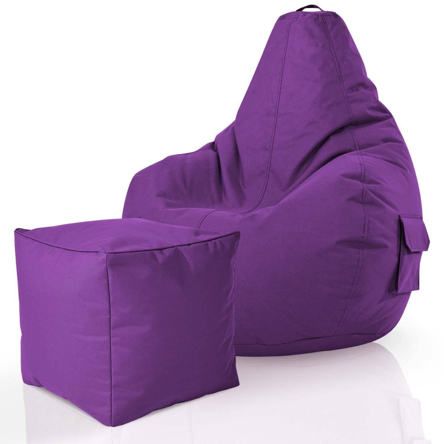 Green Bean Sitzsack Cozy+Cube (2er fertig Pouf Gamer Sitzhocker Lila Relax-Sessel Erwachsene Set & Bean Lounge Bag schmutzabweisend waschbar - befüllt Hocker robust Bodenkissen), Gamingstuhl - Sitzsack + -, Kinder