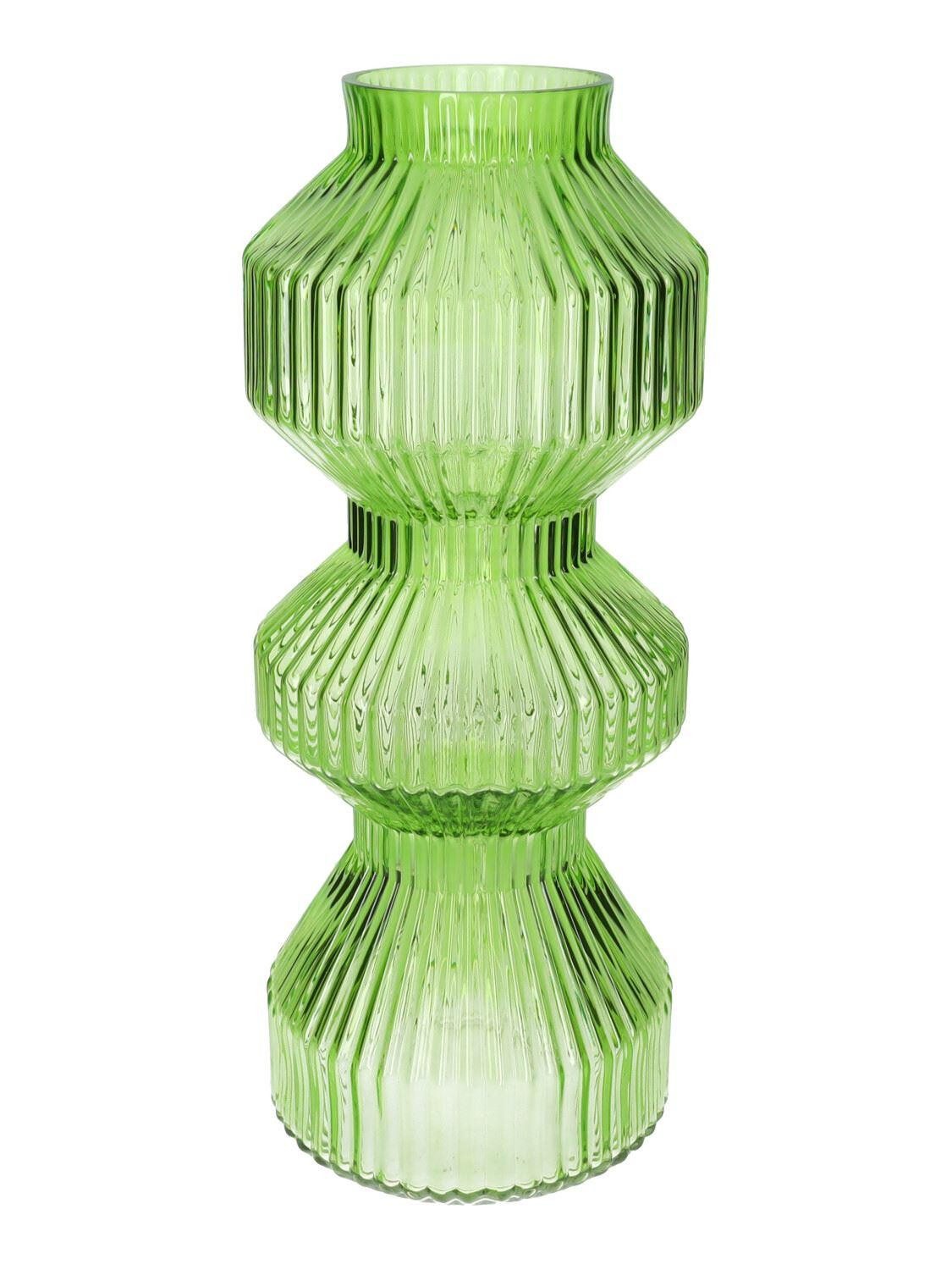 INNA-Glas Tischvase Glasvase LUCELLE, mit Rillen, grün, 40cm, Ø16cm