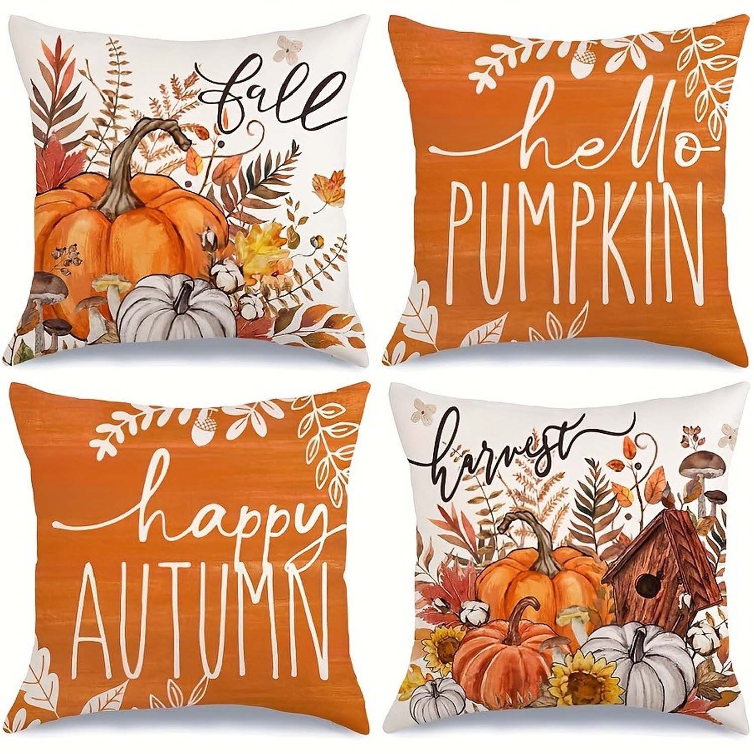 Sorvyzxn Kissenbezug 4er Set Kissenbezug Herbst 45x45 Kissenhülle Kürbis Deko