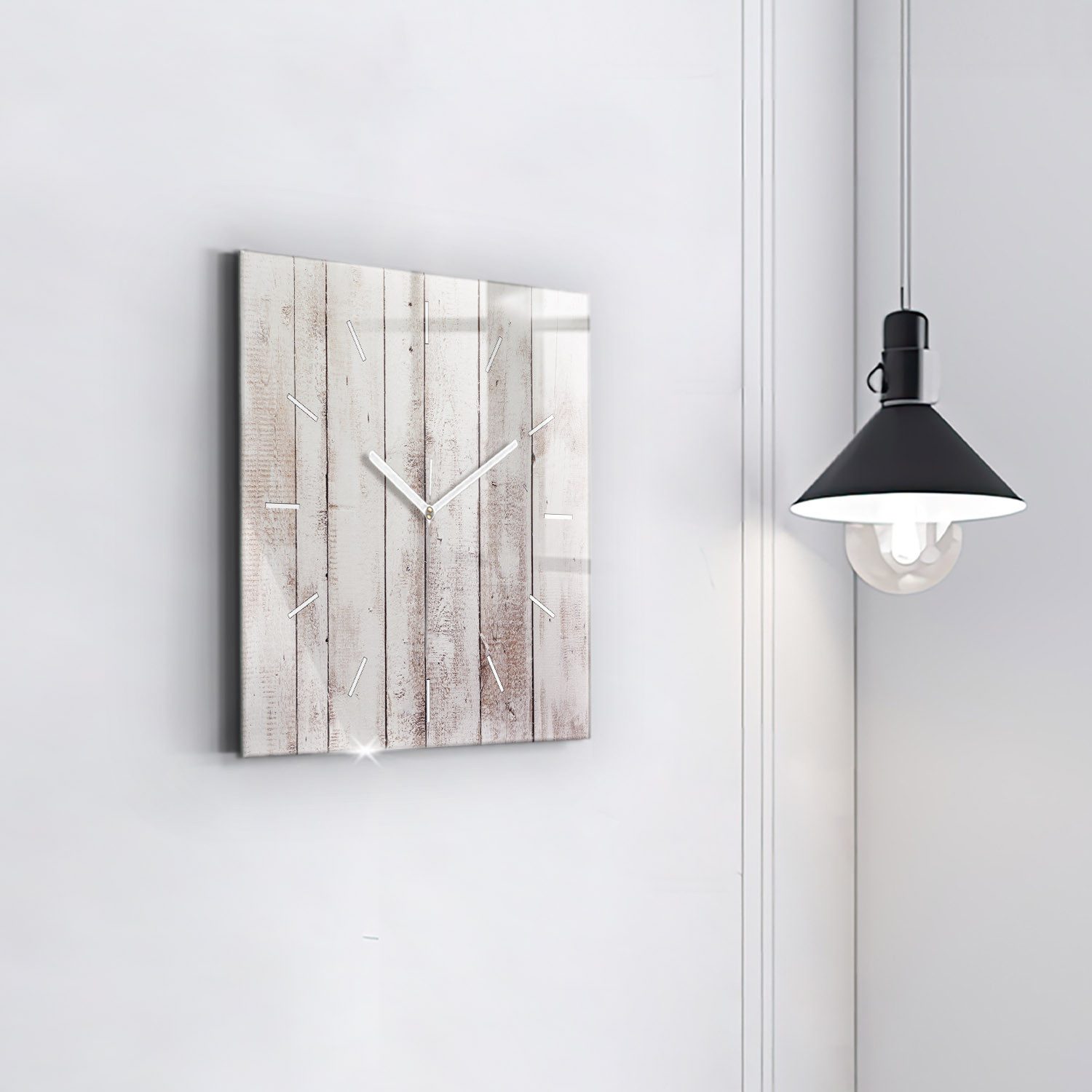 Tulup Wanduhr Glas Wanduhr Helle Holzbretter Glasuhr Gehärtetes