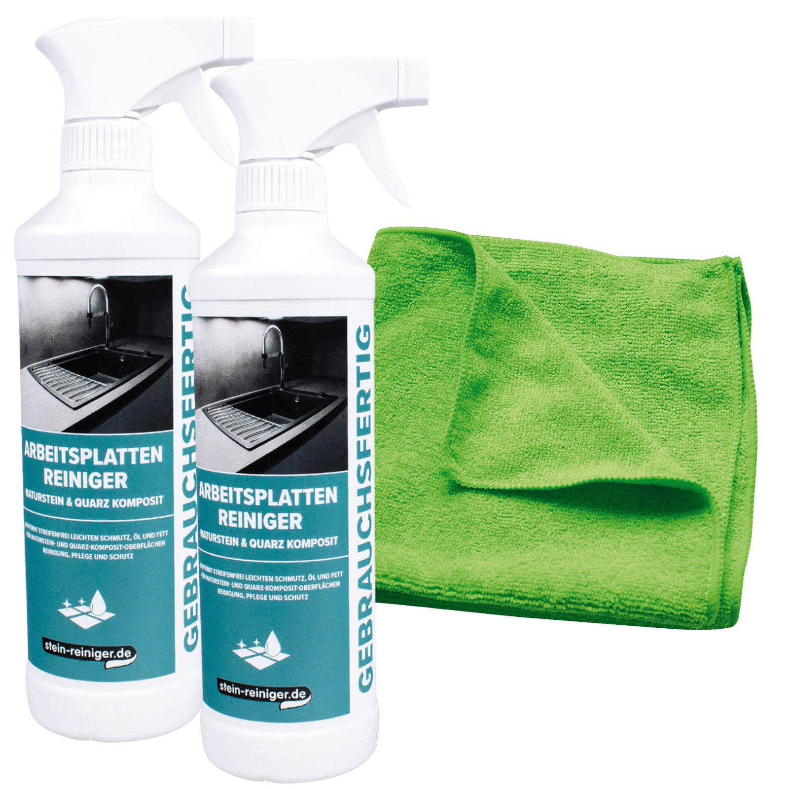 stein-reiniger.de Arbeitsplatten Reiniger Naturstein & Quarz Komposit Set 3-teilig Küchenreiniger