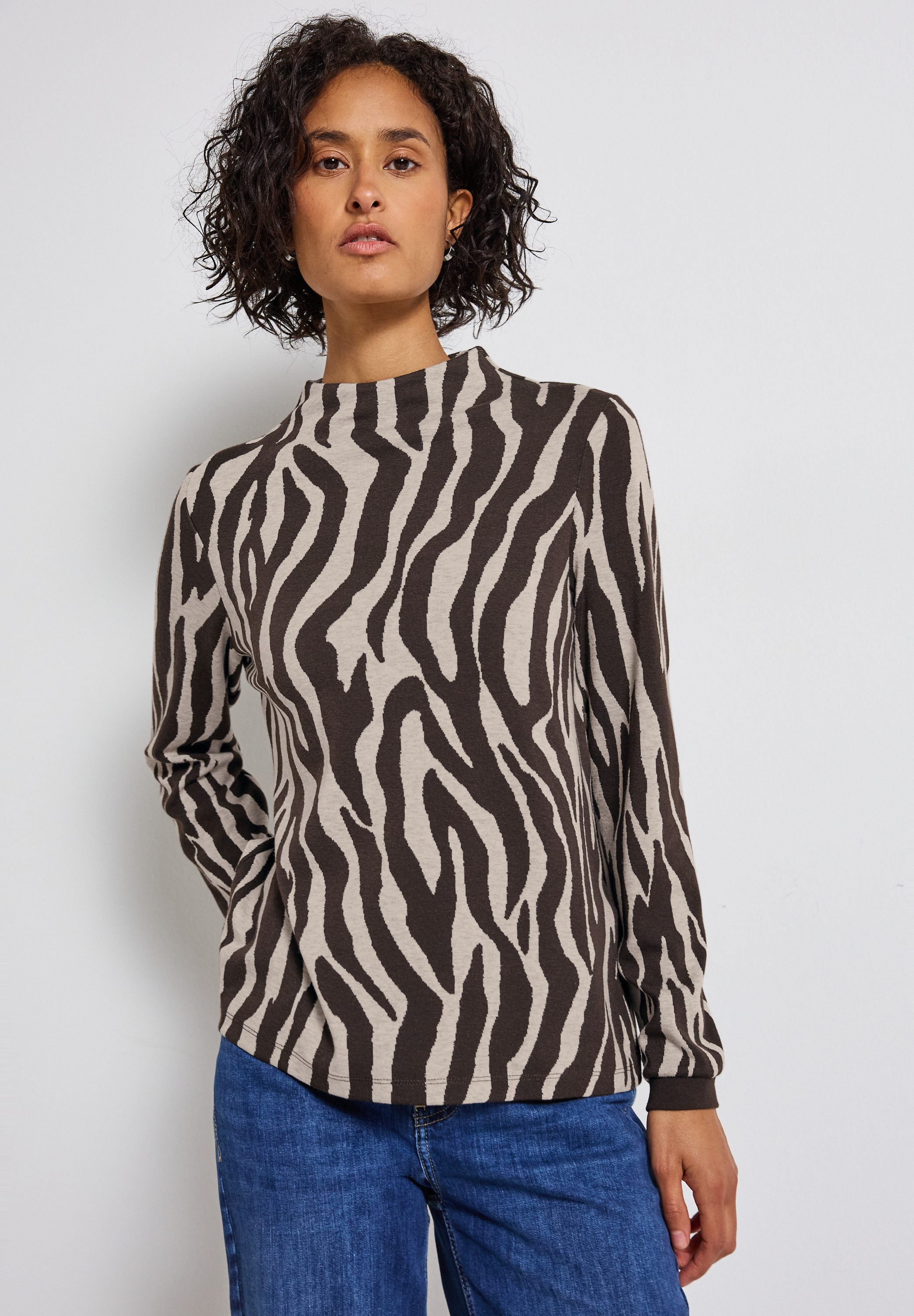 STREET ONE Rundhalspullover mit Zebra Print, Animal Print günstig online kaufen